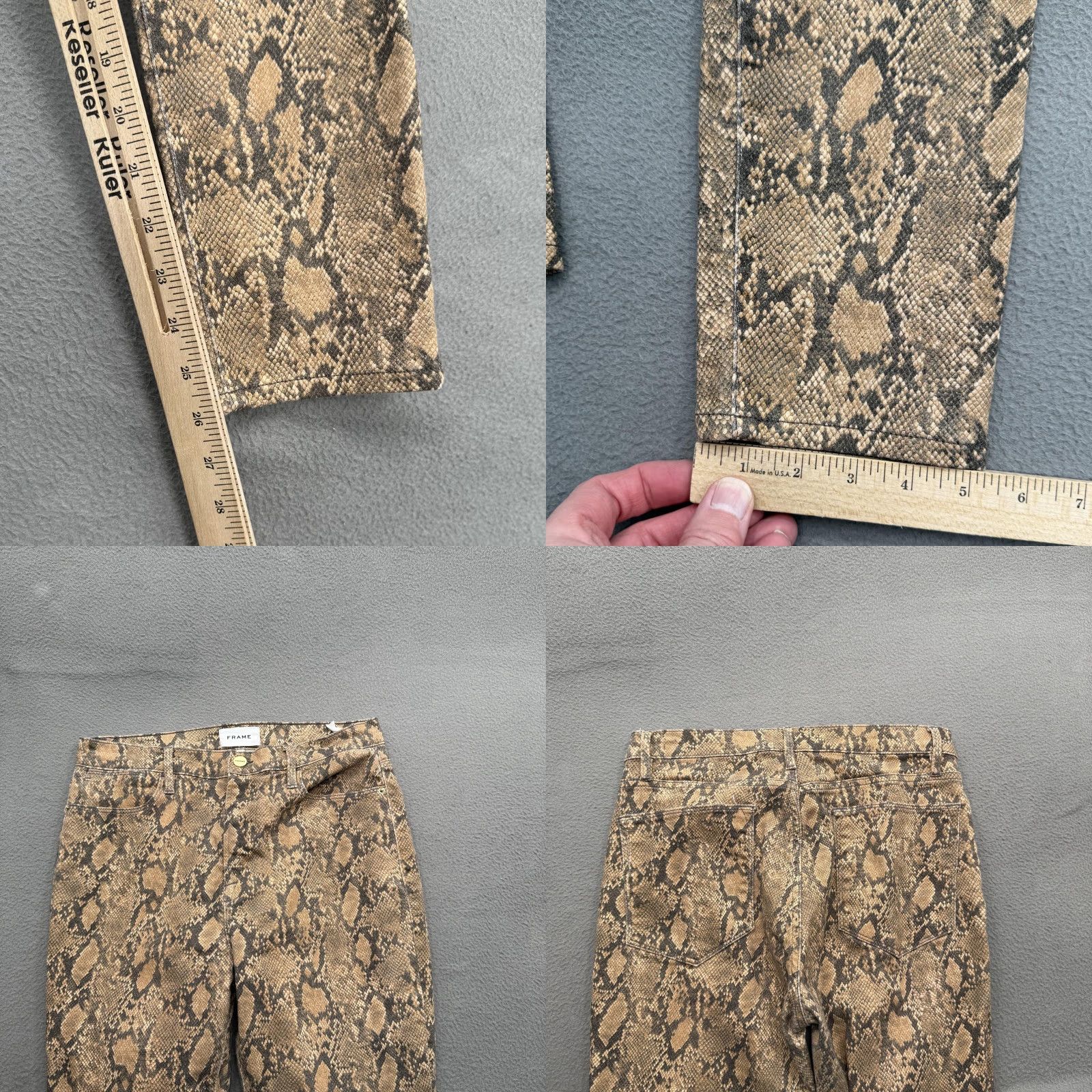 Frame VINTAGE FRAME High Skinny Crop Jeans Womens 30 Brown Coated Python Snake Print Denim Size 30" / US 8 / IT 44 - 8 Thumbnail