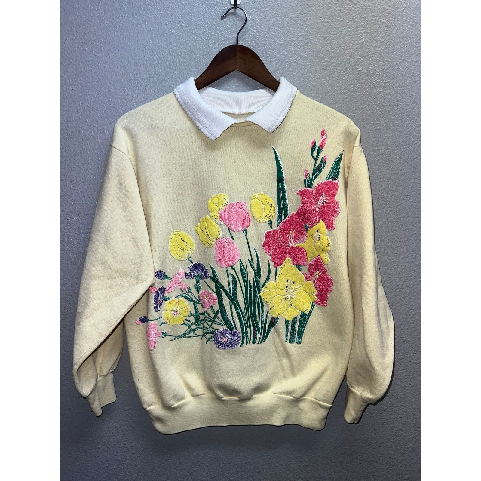 Vintage Vintage Flower Crewneck Floral Yellow Cottagecore Lace 90s M Size M / US 6-8 / IT 42-44 - 1 Thumbnail