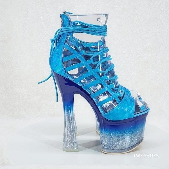 Other Bulls Blue Strappy Gradient Ombre Glitter Tint Platform & Ch Size US 7.5 / IT 37.5 - 3 Thumbnail