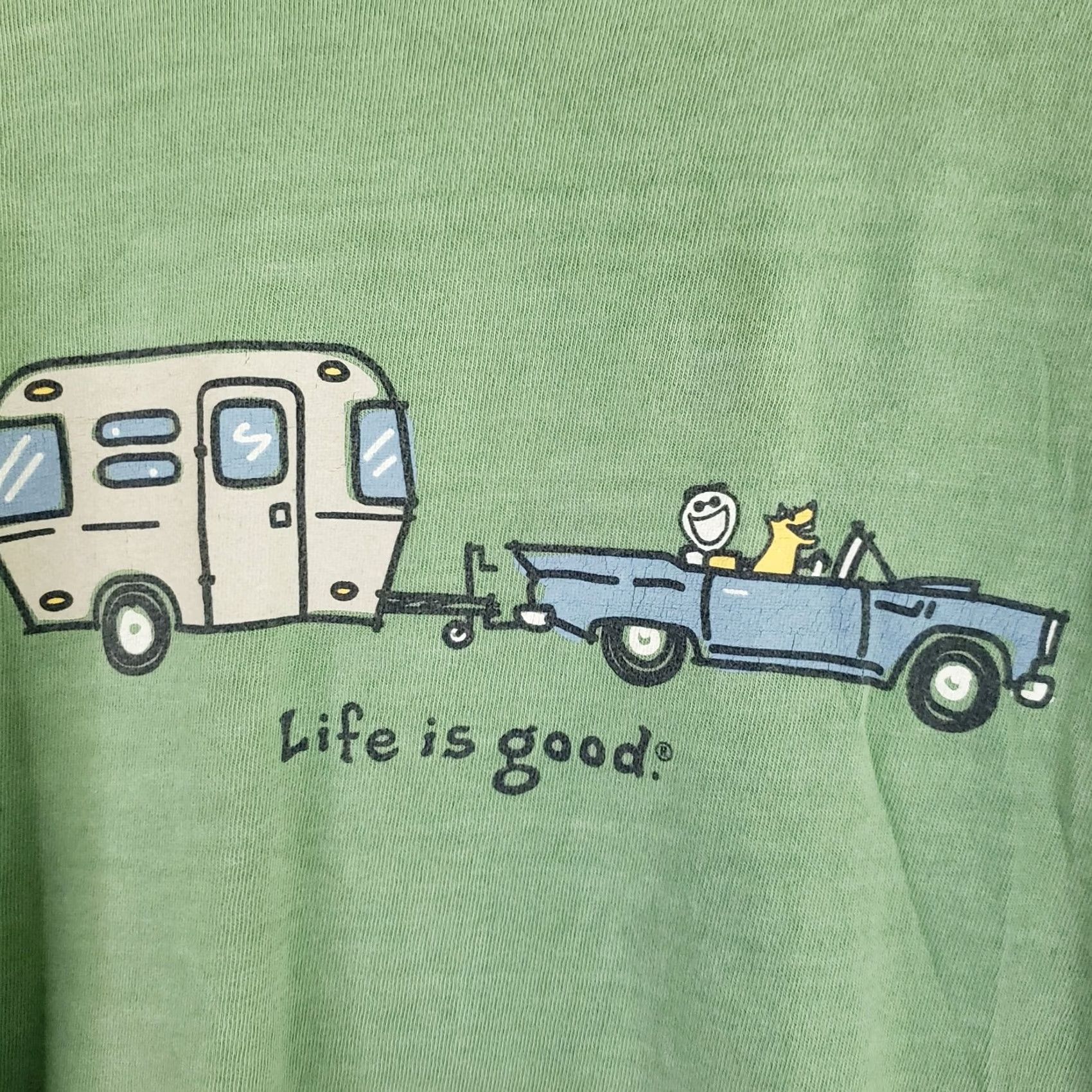 Life is Good Life is Good Crusher Tee Shirt "Happy Camper" Short Sl. Crew Neck Mens XL Green Size US XL / EU 56 / 4 - 4 Thumbnail