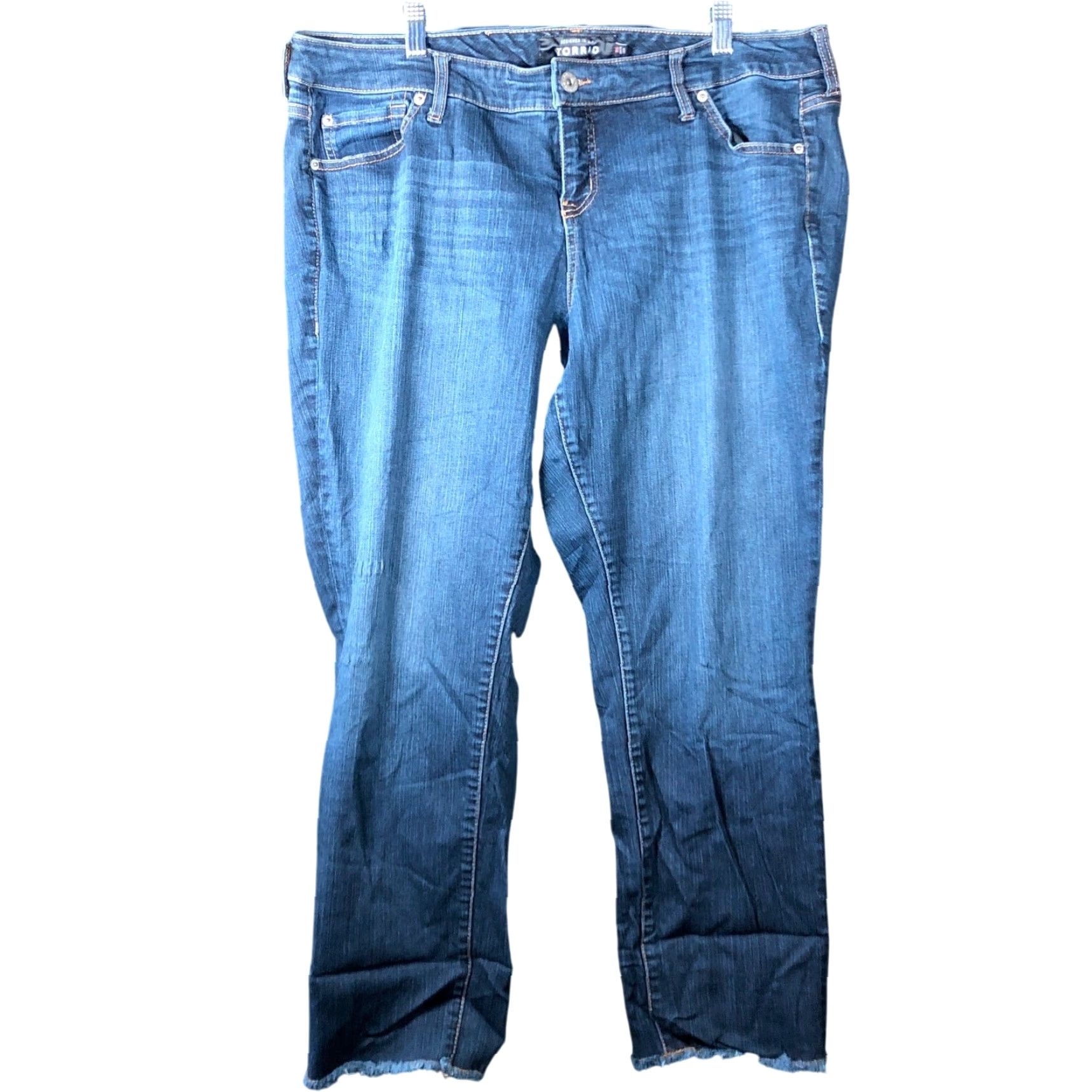 Torrid Torrid Jeans Blue Premium Denim Mid Rise Boyfriend Raw Hems Stretch 16 Womens Jeans Size 16 Blue Denim Size 38" / US 16 / IT 52 - 2 Thumbnail