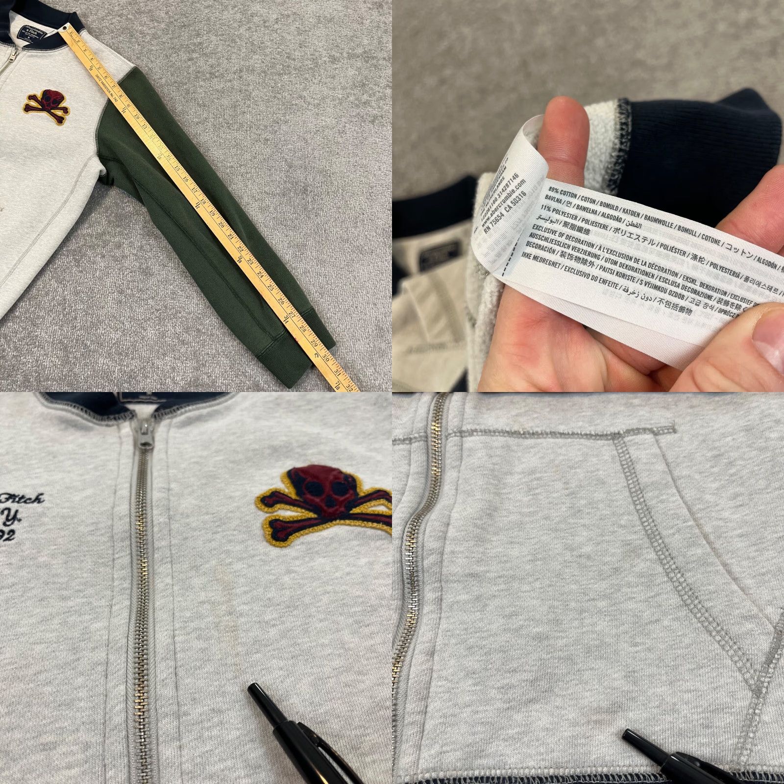 Abercrombie & Fitch Abercrombie & Fitch Mens Varsity Jacket Medium Gray Green Blue Cotton Blend Full Zip Baseball Letterman Casual Size US M / EU 48-50 / 2 - 8 Thumbnail