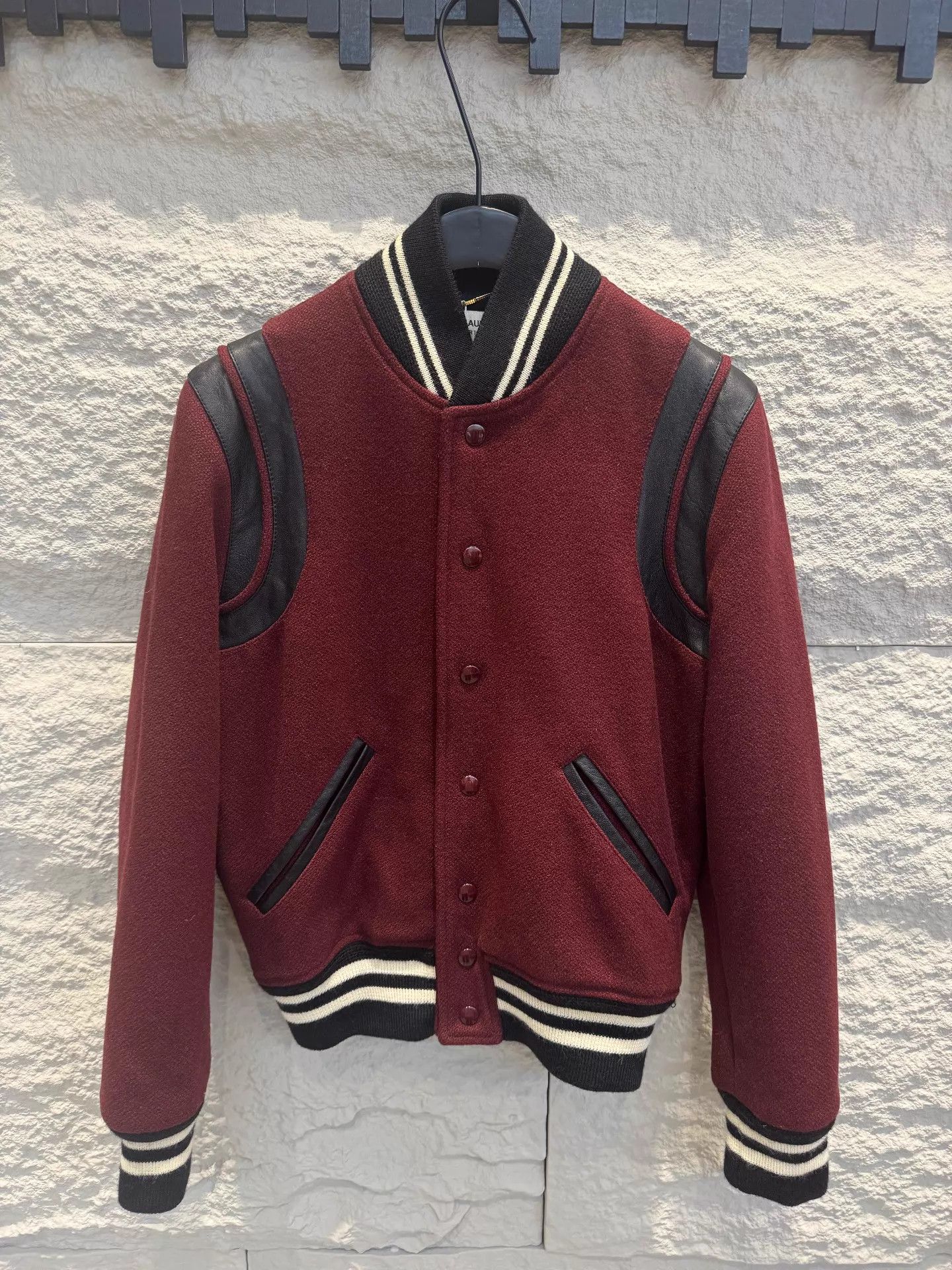 Saint Laurent Paris Saint Laurent Burgundy Leather Shoulder Baseball Jacket Size XS / US 0-2 / IT 36-38 - 1 Thumbnail
