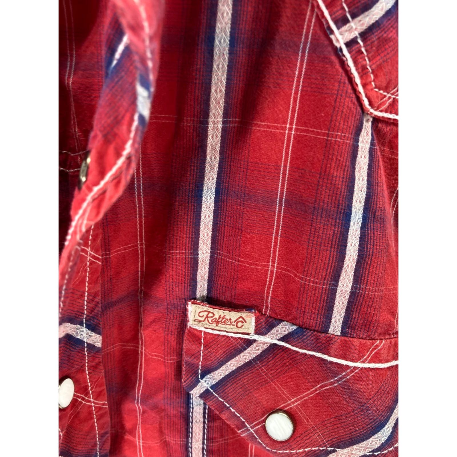 Vintage Rafter C Western Cowboy Shirt Mens L Red Plaid Snap Front Long Sleeve Pockets Logo Size US L / EU 52-54 / 3 - 6 Thumbnail