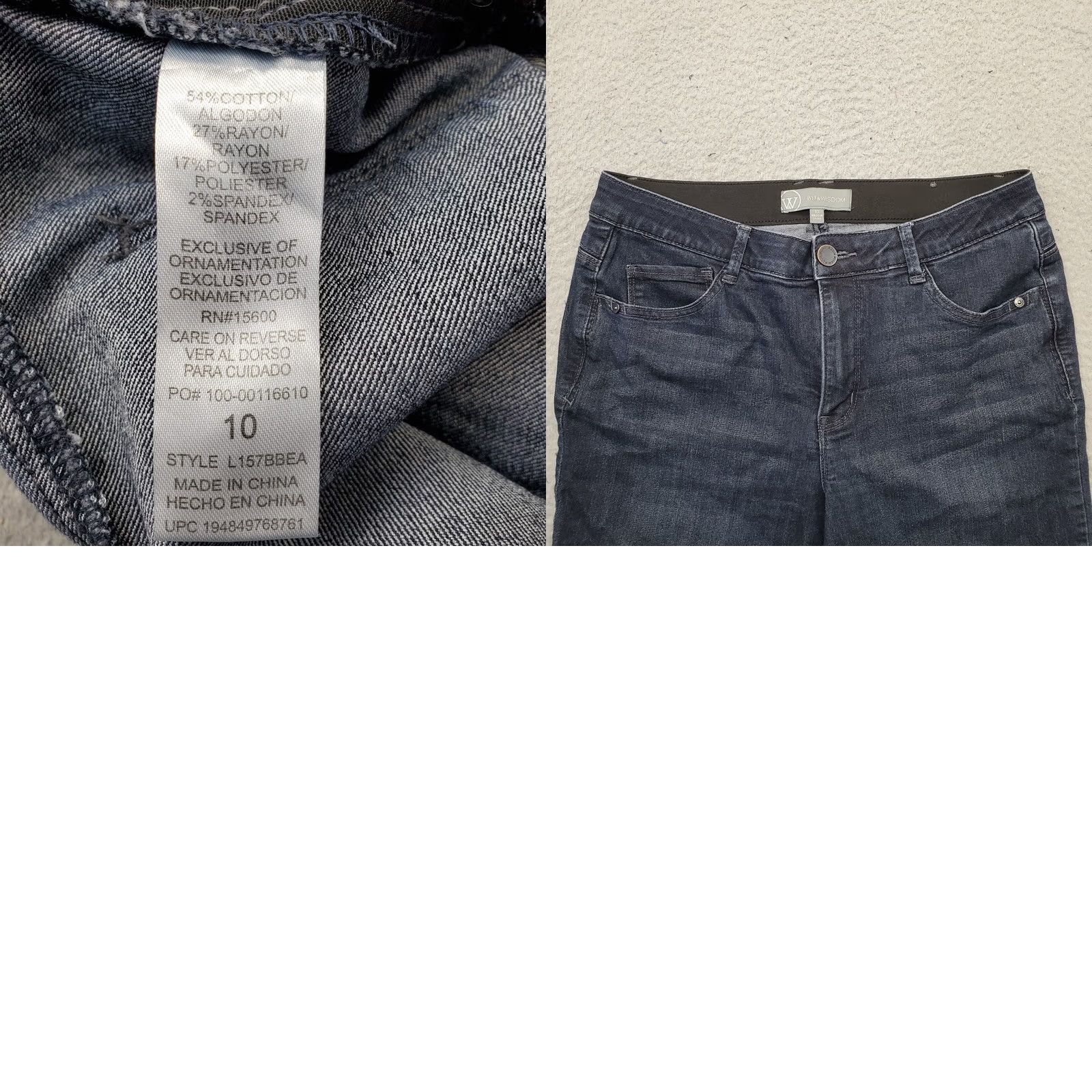 Vintage Wit & Wisdom Jeans Womens 10 Bootcut Blue Denim Slim Fit L157BBEA Size 32" / US 10 / IT 46 - 8 Thumbnail