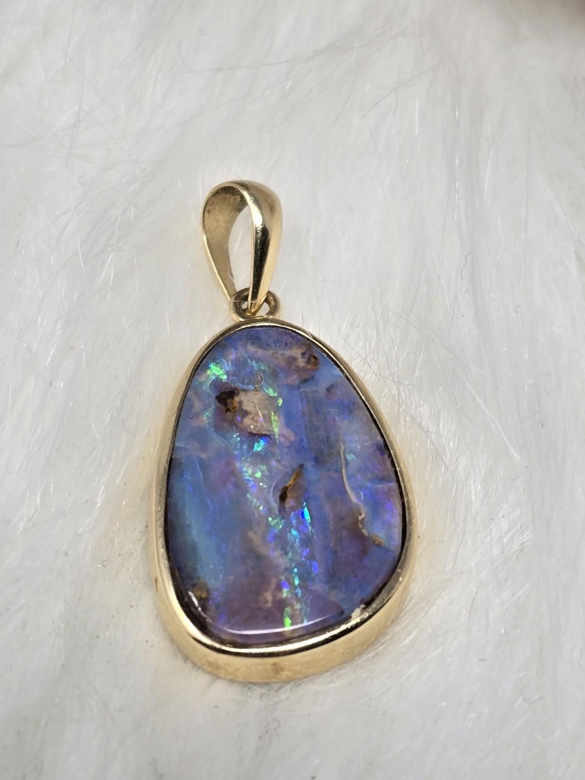 The Unbranded Brand 14k Yellow Gold Electric Australian Boulder Opal Pendant Size ONE SIZE - 1 Thumbnail
