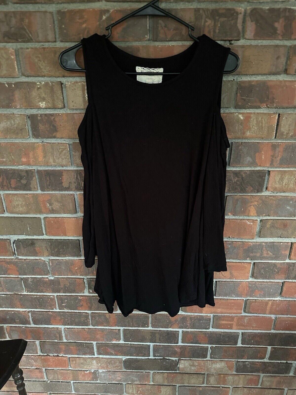 David Eden Cupio Women's Black Cold Shoulder Tunic Top Size L / US 10 / IT 46 - 2 Thumbnail