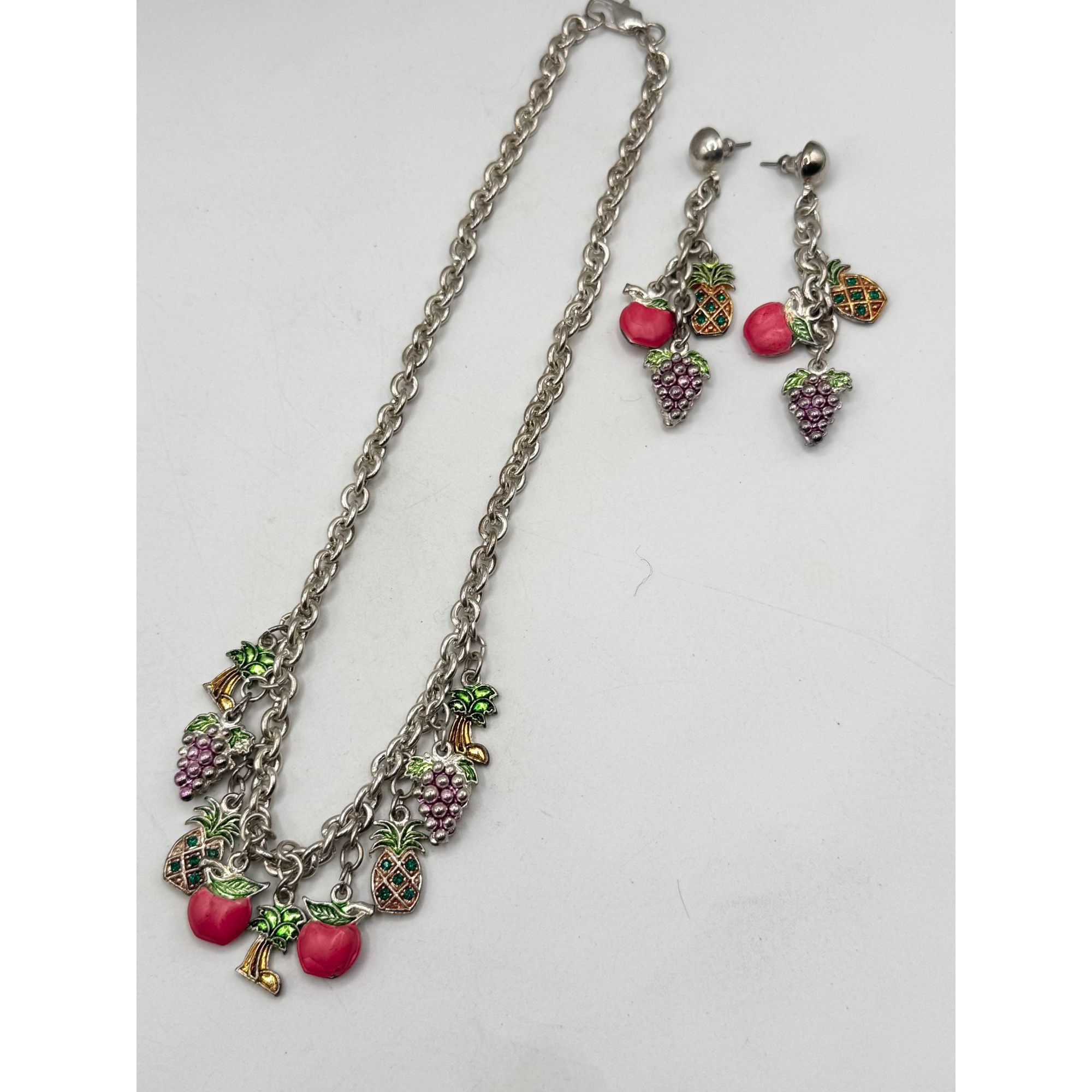 Vintage Vintage fruit pineapple palm tree charm necklace & earring s Size ONE SIZE - 4 Thumbnail