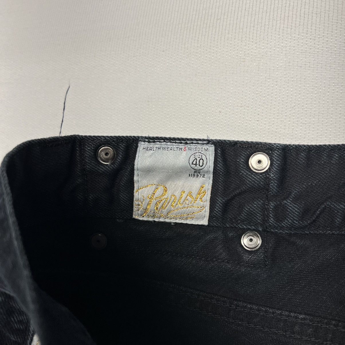Vintage Parish Jeans Black Denim Straight Distressed Y2K Baggy Size US 40 / EU 56 - 10 Thumbnail