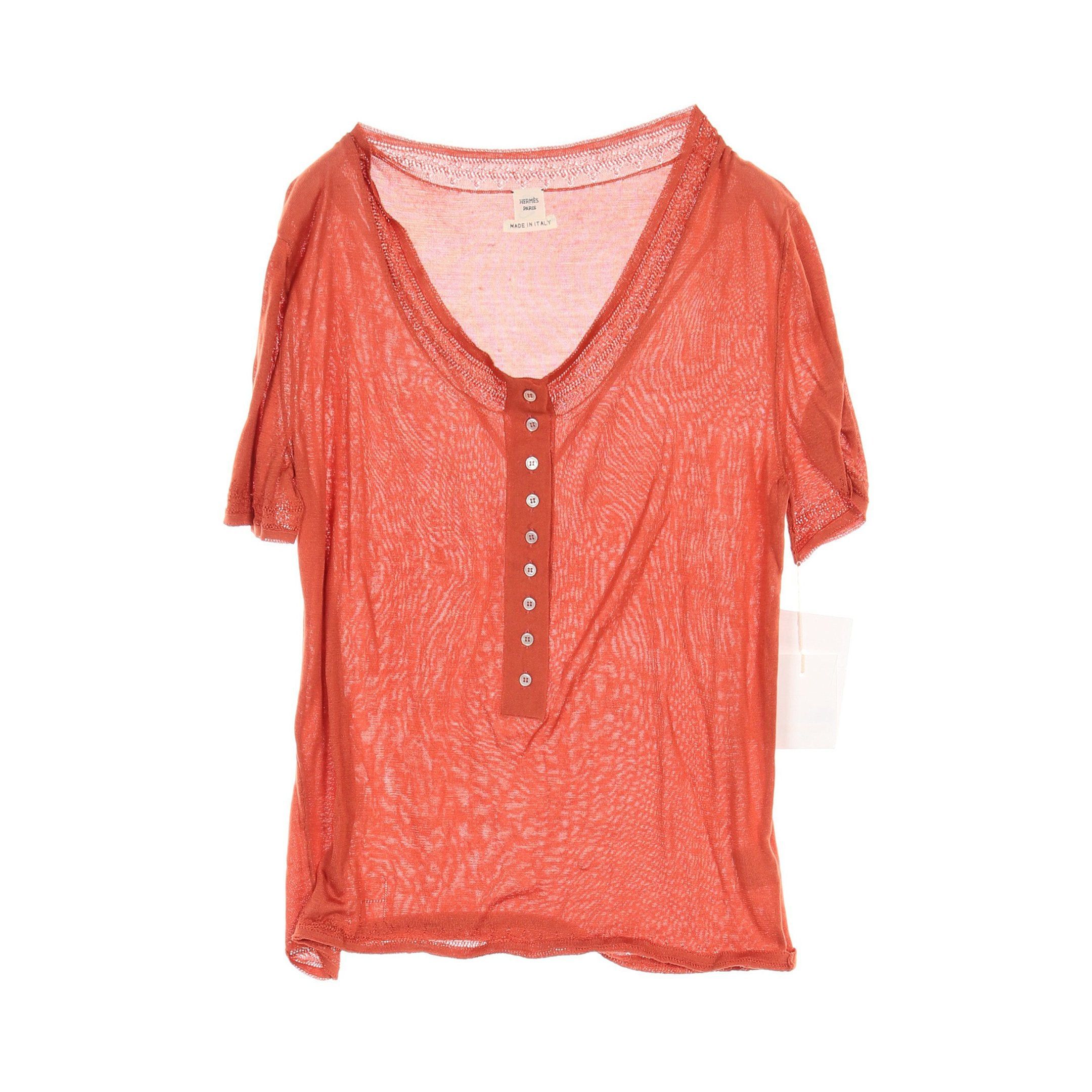 Hermes Hermes Knit Short Sleeve Silk Orange Brown Size ONE SIZE - 1 Thumbnail