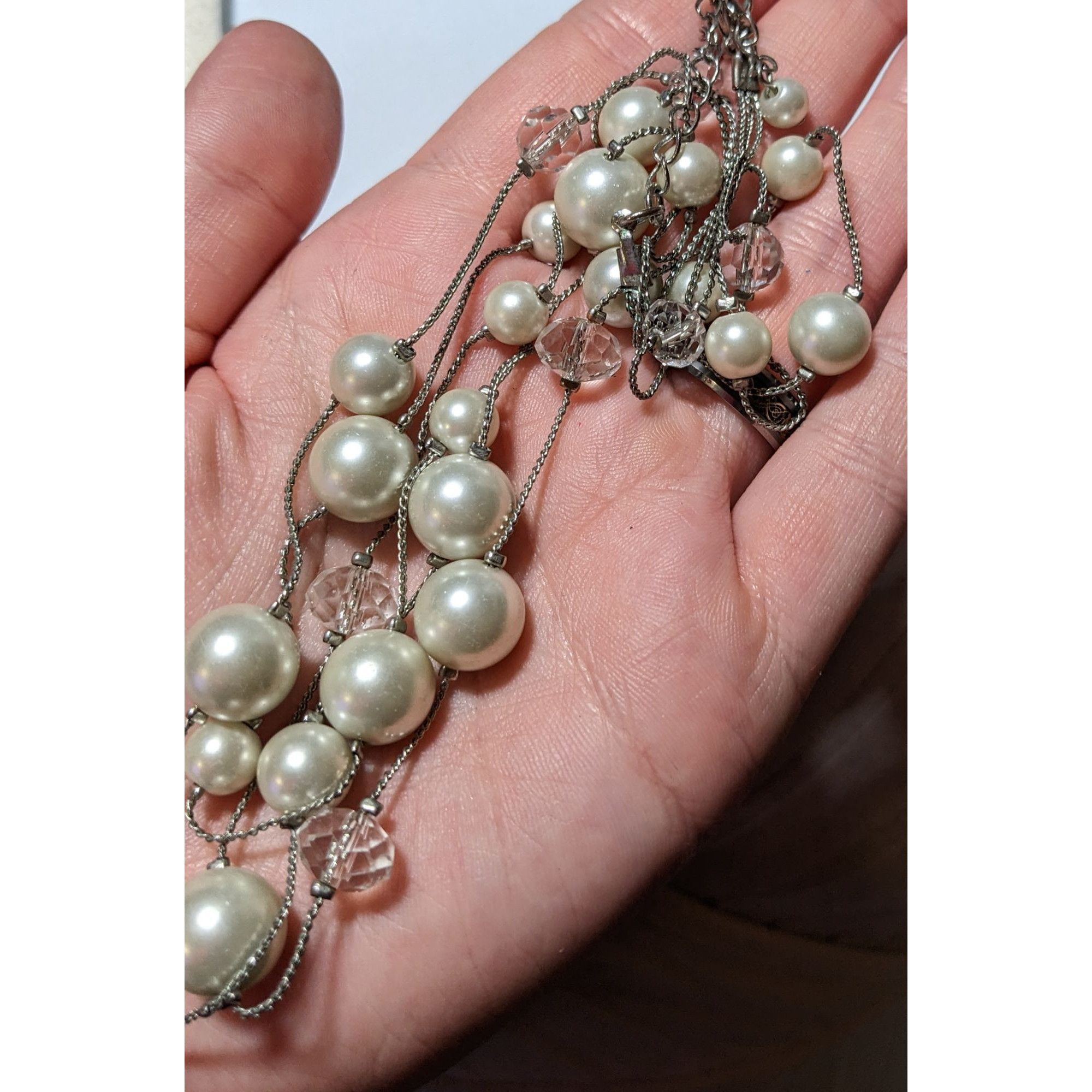 Other Silver Faux Pearl Multilayer Beaded Floating Necklace Size ONE SIZE - 6 Thumbnail