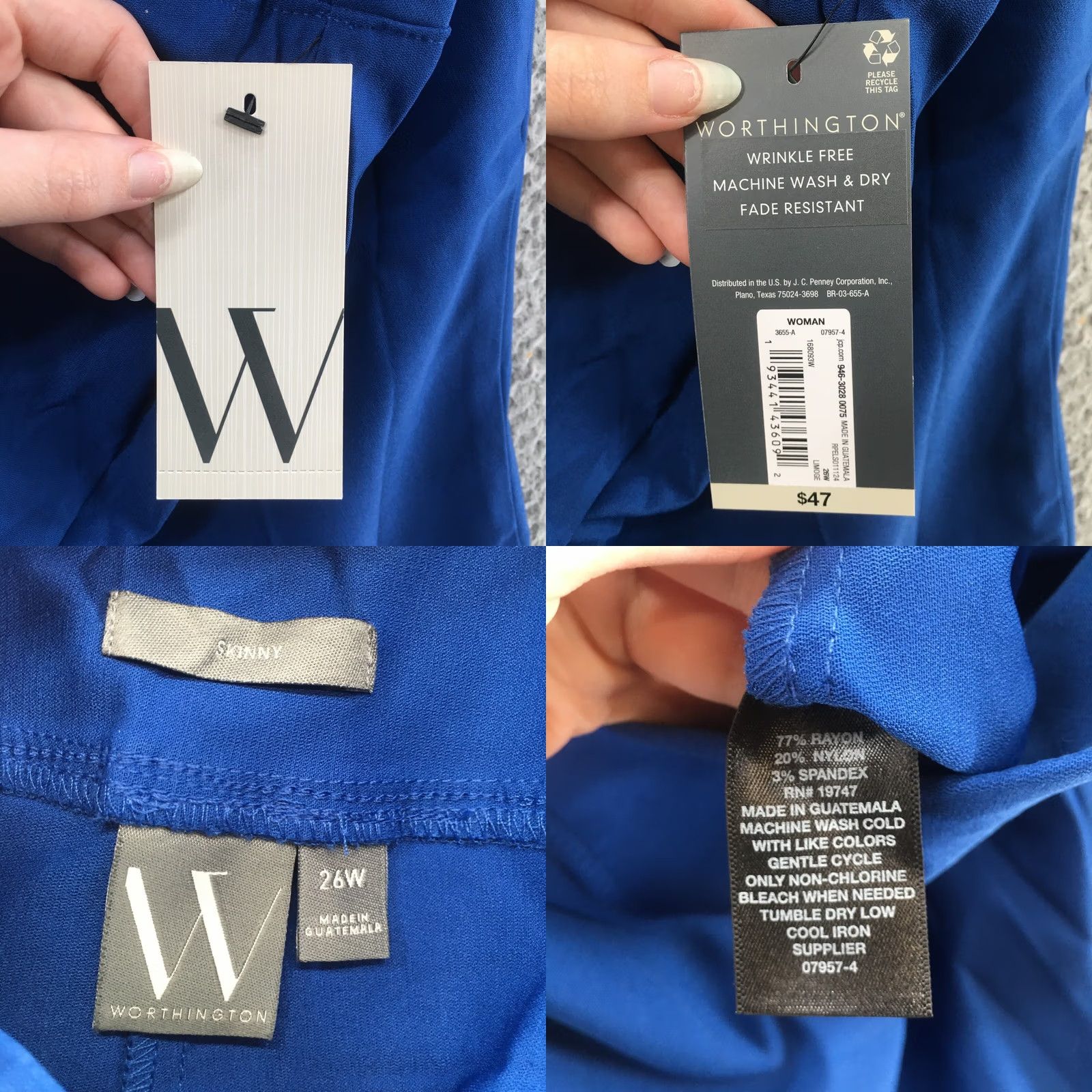 Worthington Worthington Skinny Pants Womens 26W - Blue Flat Front Pull On New - 44x28 Size 26" / US 2 / IT 38 - 10 Thumbnail