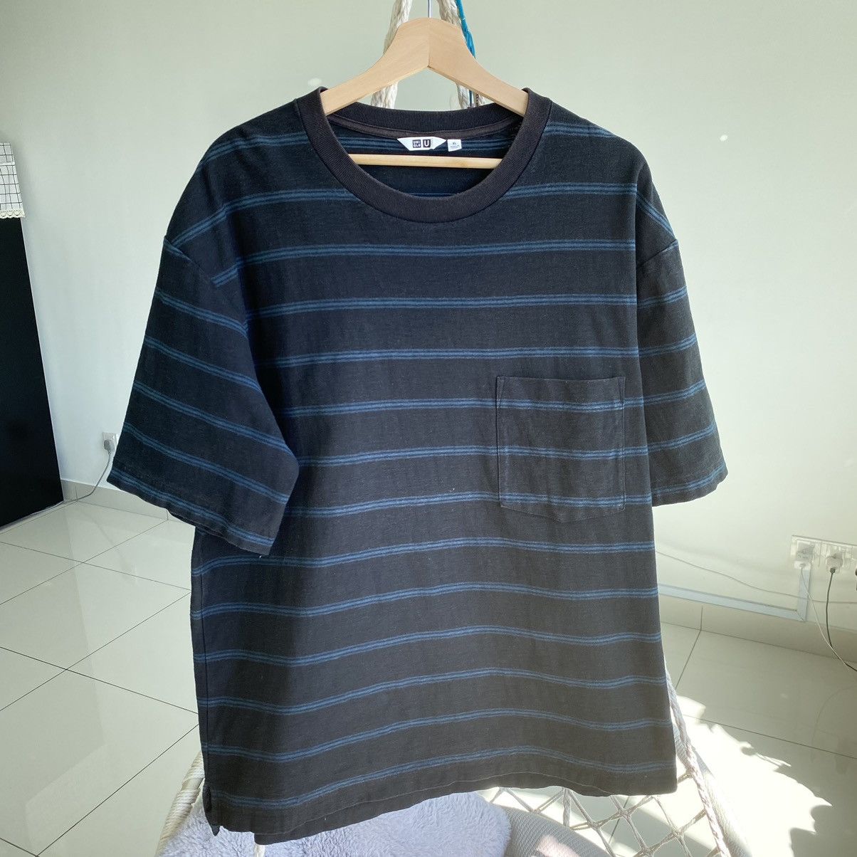 image of Archival Clothing x Lemaire Faded Lemaire X Uniqlo Stripe Oversized Tee in Black (Size XL)