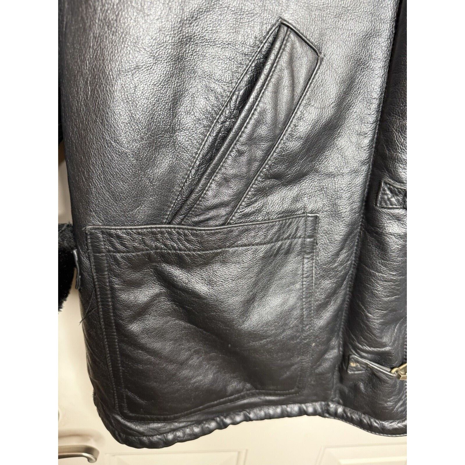 & Other Stories Charles Klein Leather Jacket Mens Large Black Faux Fur Lined Size US L / EU 52-54 / 3 - 2 Thumbnail