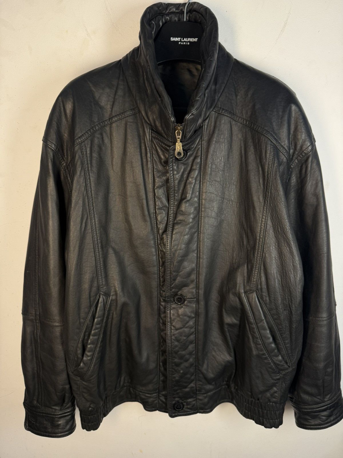 90s YSL Leather Jacket Black Soft Vintage Rare Bomber