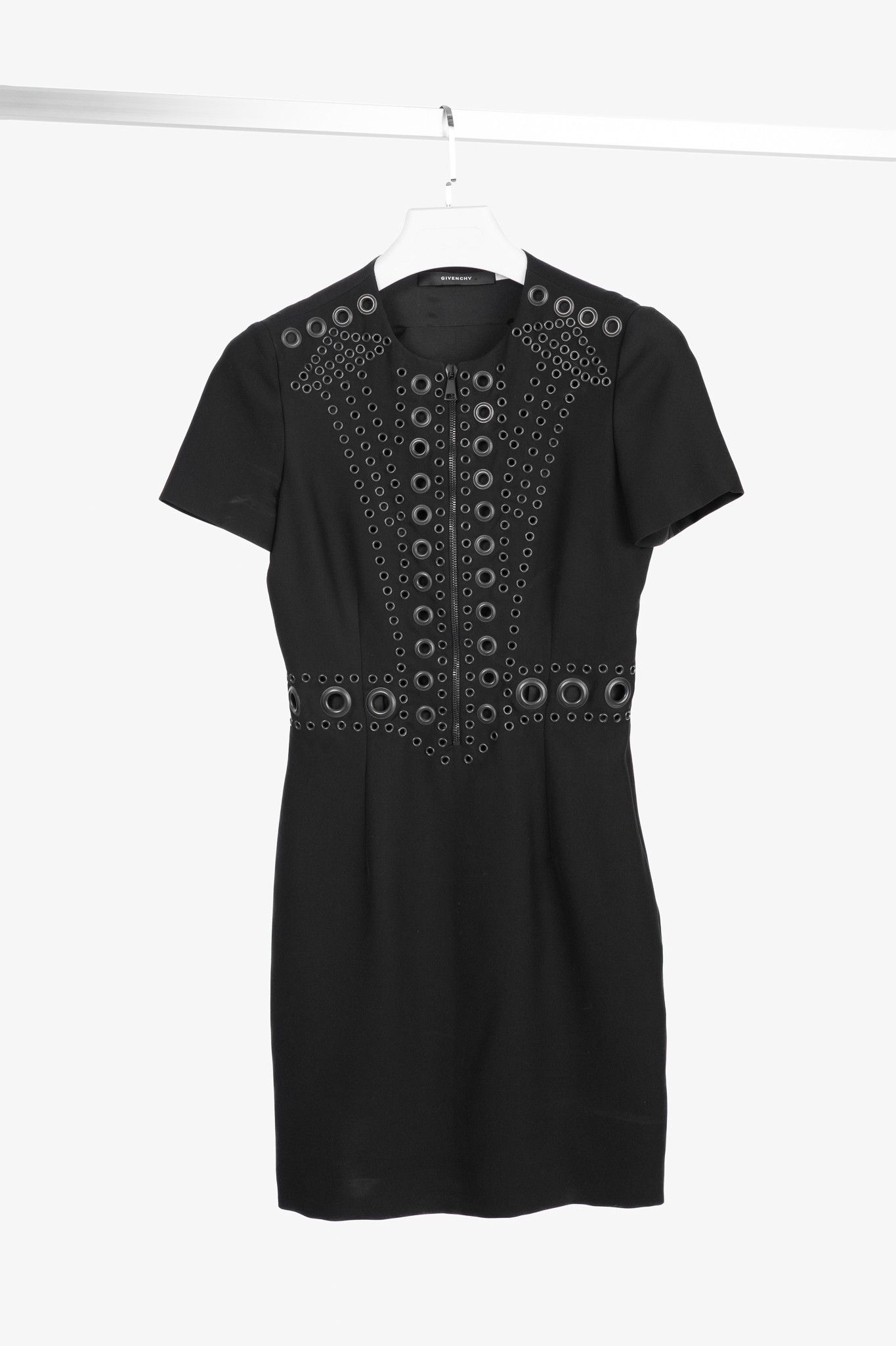 Givenchy Givenchy Black Crepe Grommet-Embellished Mini Dress Size M / US 6-8 / IT 42-44 - 1 Thumbnail