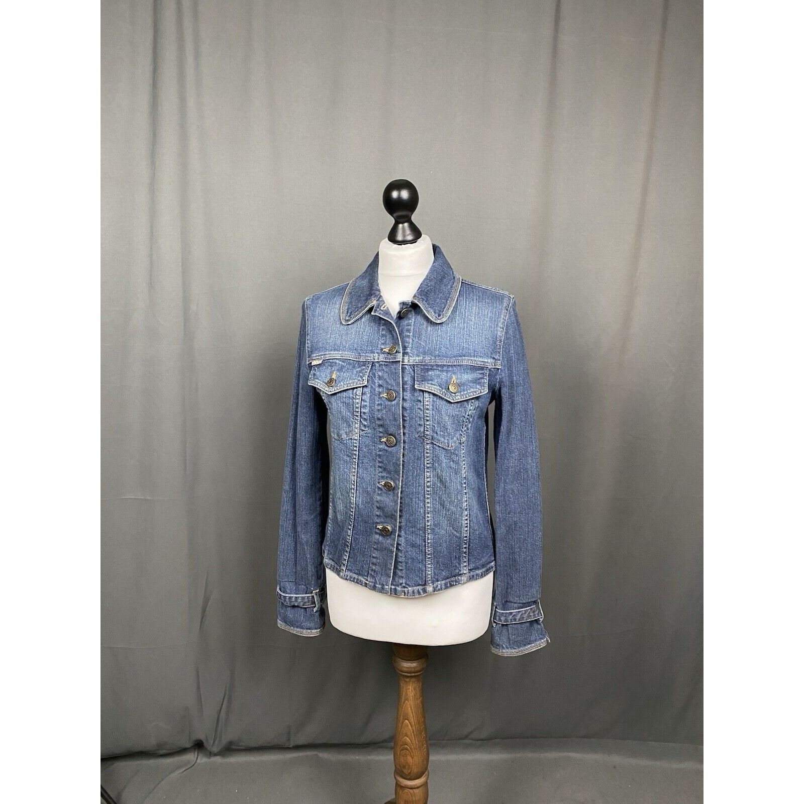 Burberry Burberry Nova Check Women's Blue Denim Biker Jeans Jacket Si Size L / US 10 / IT 46 - 4 Thumbnail