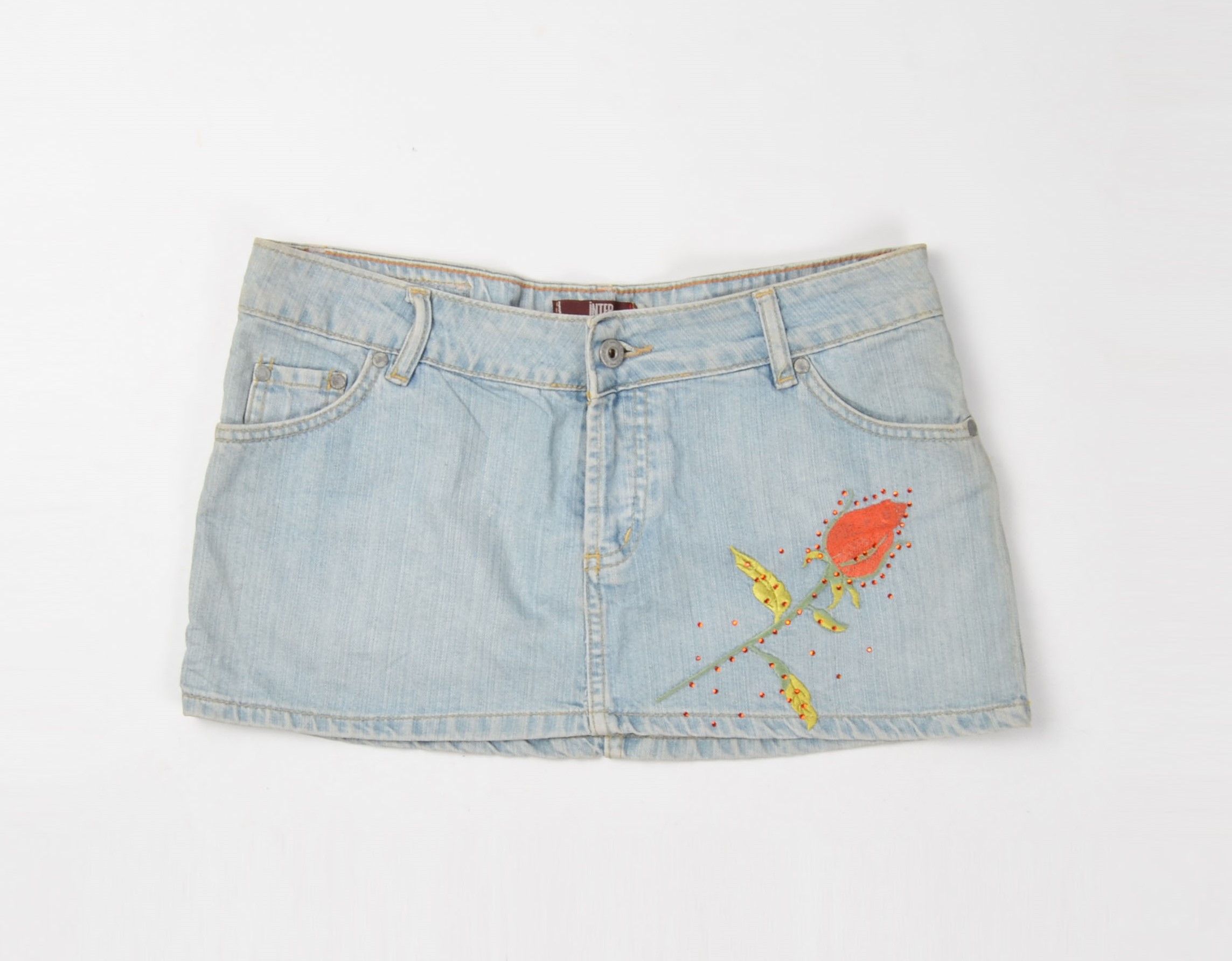 Other Vintage Inter Jeans Y2K Denim Embroidered Hot Mini Skirt Size 32" / US 10 / IT 46 - 3 Thumbnail