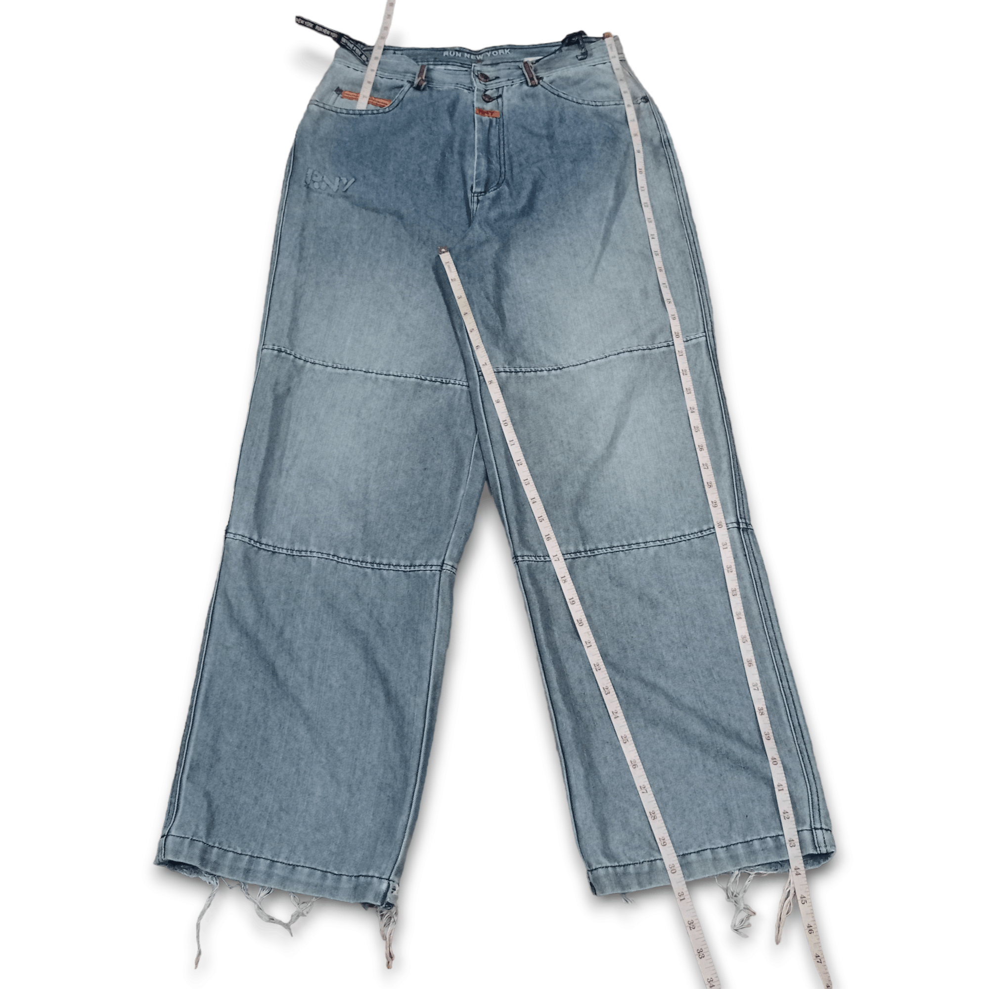 Japanese Brand Vintage Run New York Blue Wash Side Adjusters Baggy Jeans Size US 31 - 10 Thumbnail