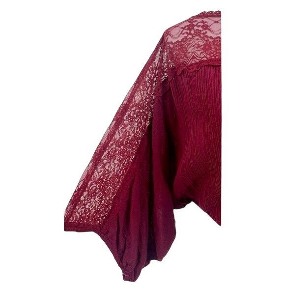 Free People VTG Free People Dark Cherry Lace Trim Crepe Top | Boho Dark Size S / US 4 / IT 40 - 3 Thumbnail