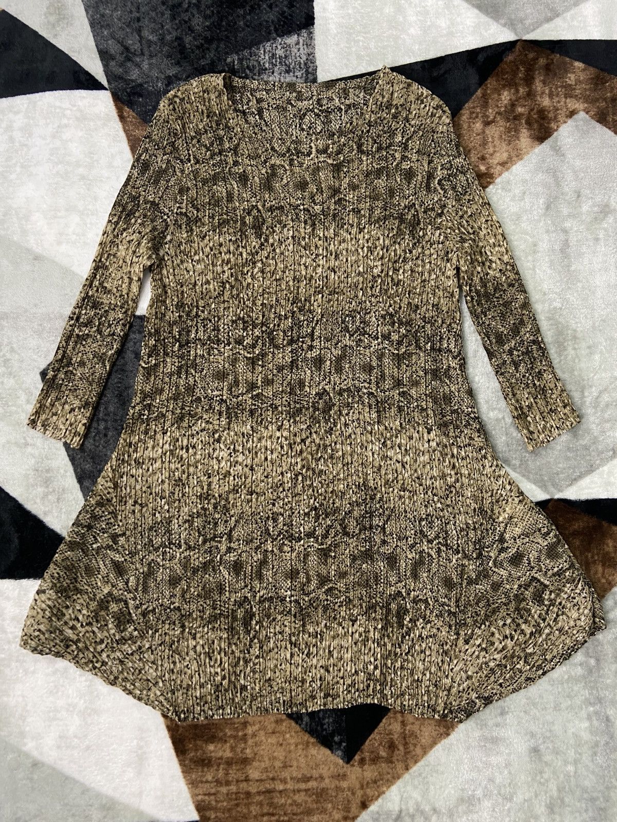 Japanese Brand Pleatsme Snakeskin Pleated Asymmetric Tunic Dress Size ONE SIZE - 2 Thumbnail