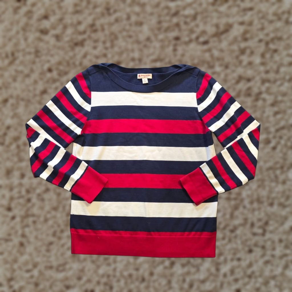 Brooks Brothers Brooks Brothers Top Womens Size L Blue Red Rugby Stripe Boat Neck Casual Shirt Knit Cotton Regular Modern Classic Womens Size L / US 10 / IT 46 - 1 Thumbnail