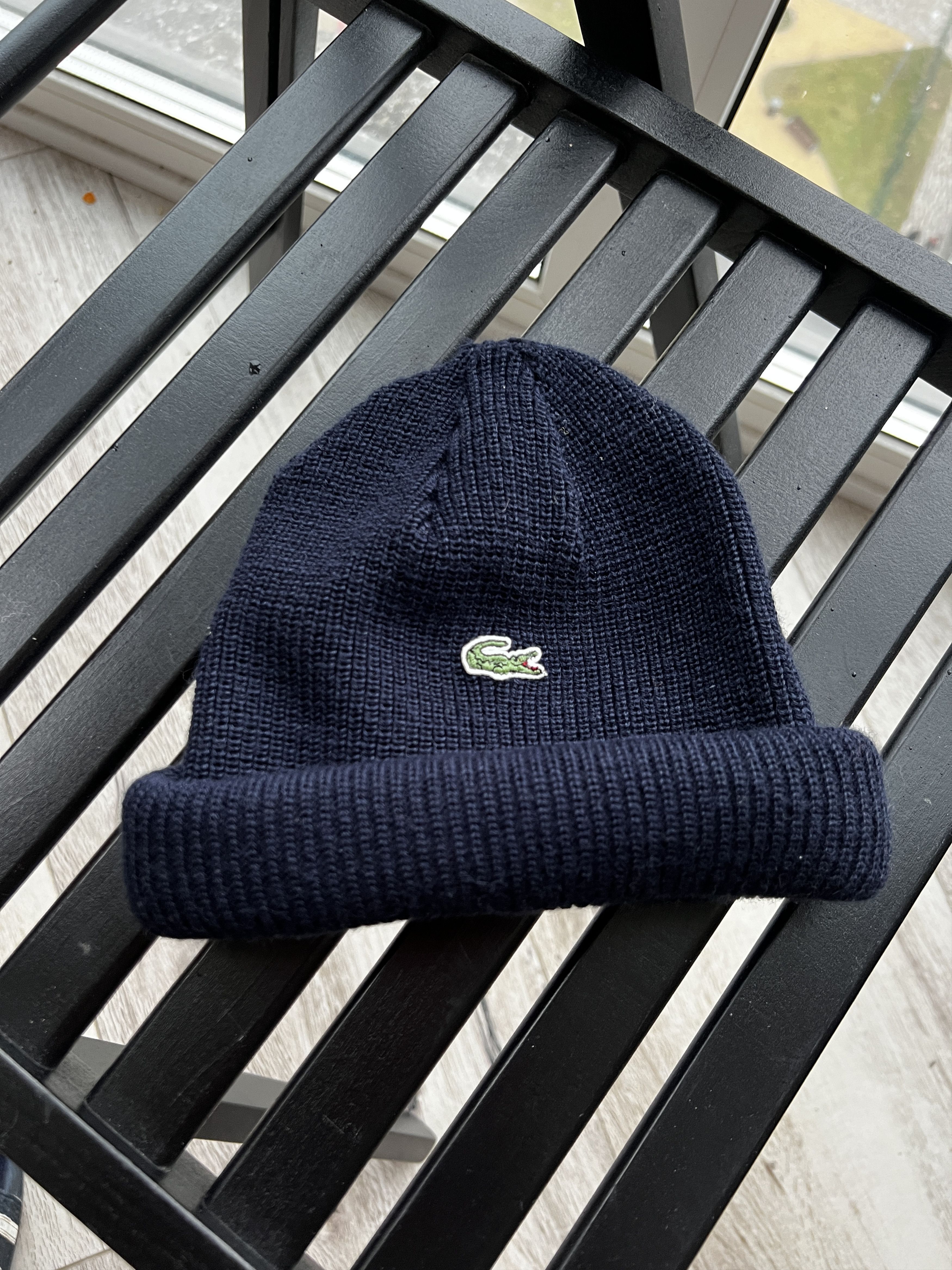 Vintage 90s Lacoste Beanie Hat Wool Navy