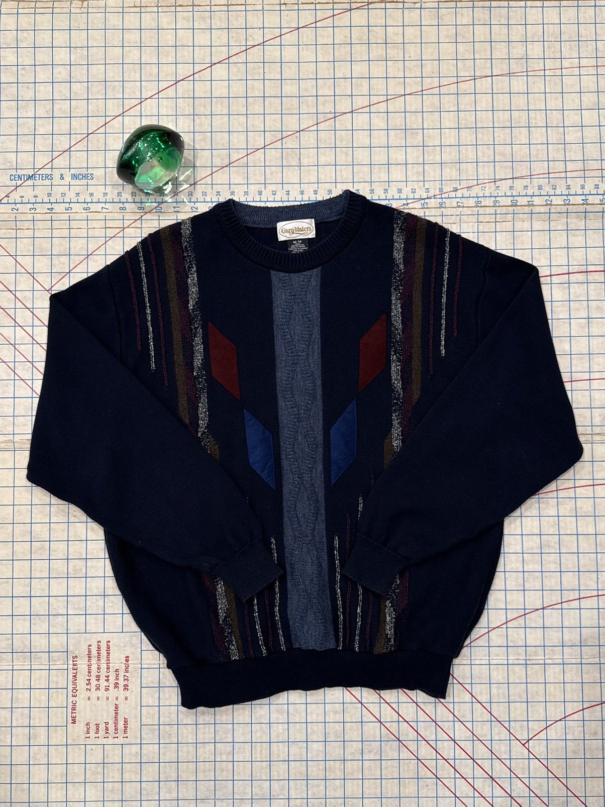 Vintage Vintage Gary Waters Patterned Knit Sweater Navy Mens SizeMed Size US M / EU 48-50 / 2 - 4 Thumbnail