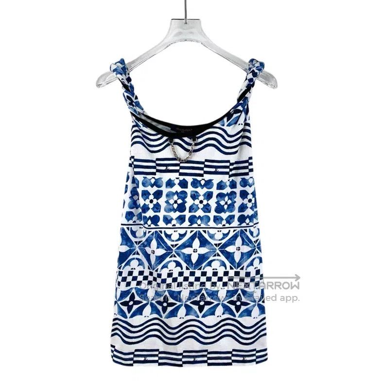 Louis Vuitton Louis Vuitton 23 blue striped logo cotton camisole vest Size L / US 10 / IT 46 - 1 Thumbnail