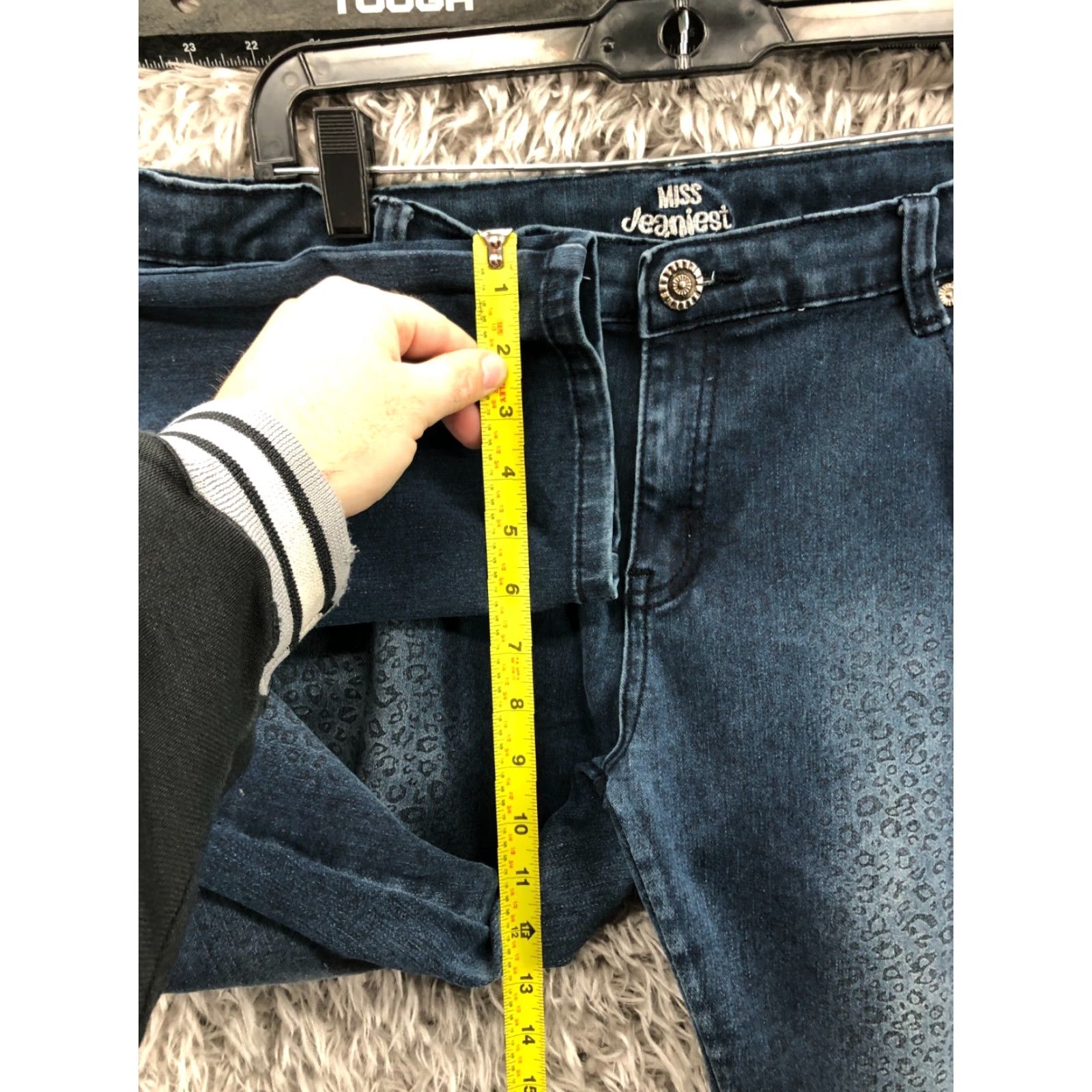 Vintage Miss Jeaniest Jeans Size 16 Womens Mid Rise Blue Denim Animal Print Accent Skinny Jeans Size 38" / US 16 / IT 52 - 4 Thumbnail