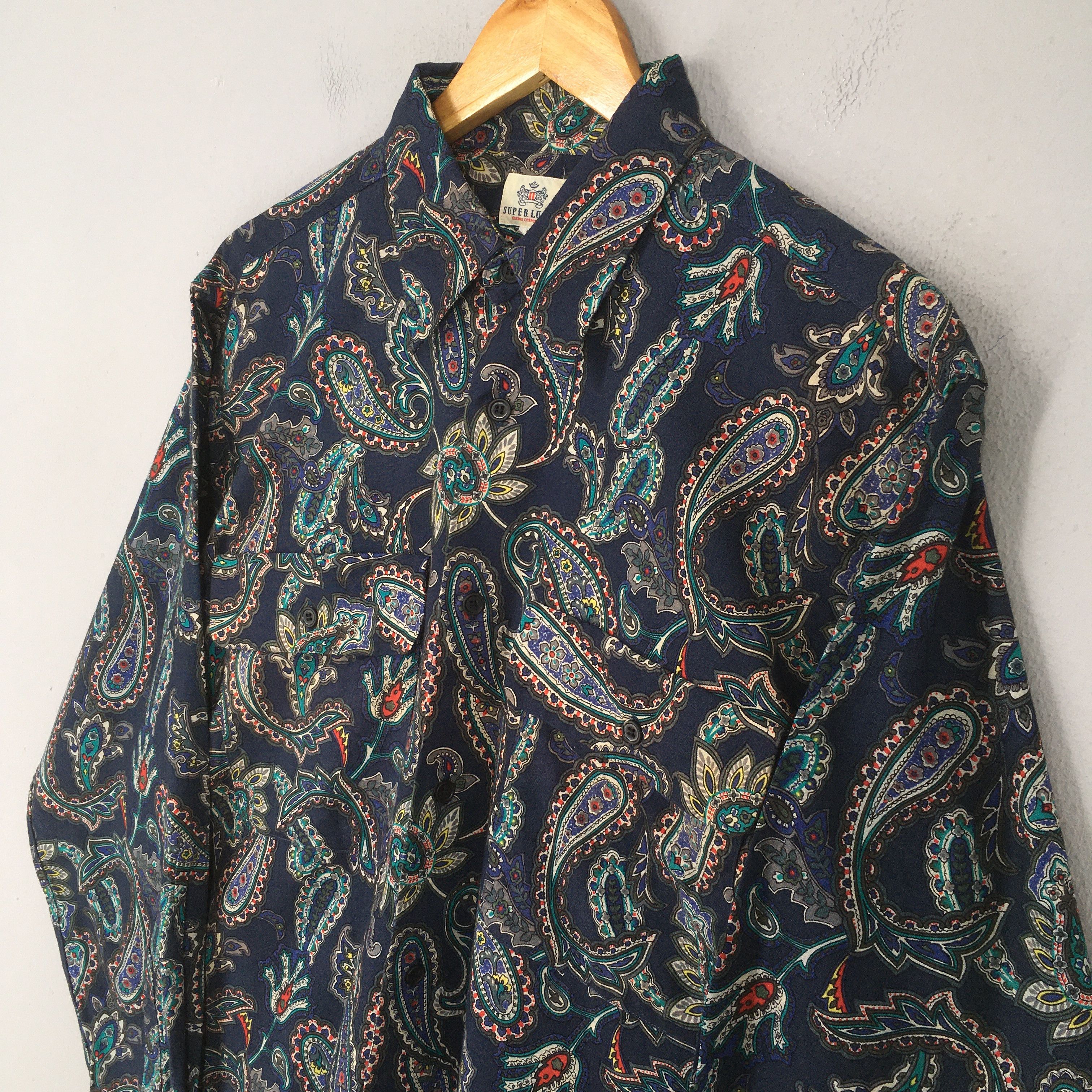 Vintage Vintage Paisley Floral Pattern Blue Shirt Large Size US L / EU 52-54 / 3 - 3 Thumbnail