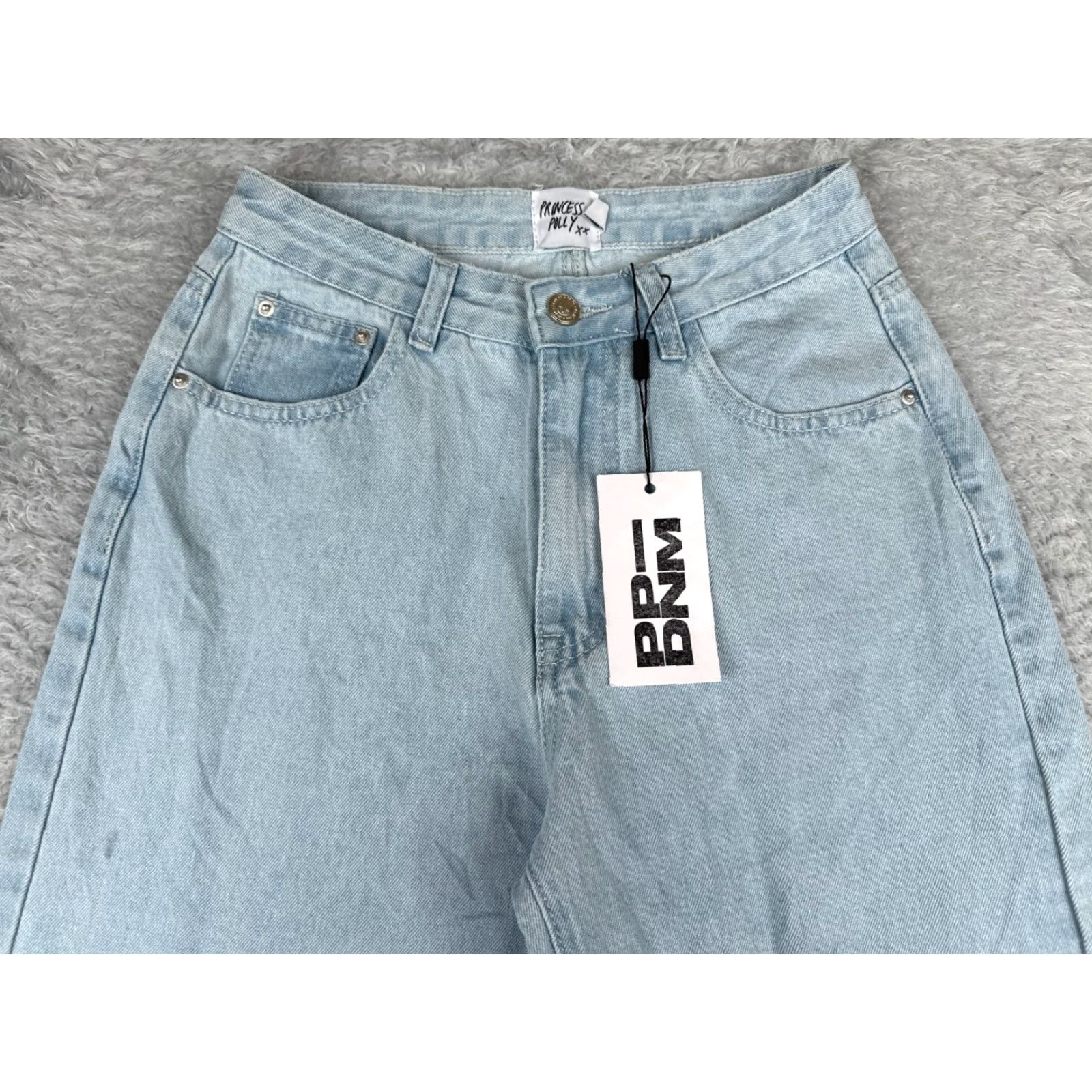PRINCESS POLLY Princess Polly Jeans Women Blue Denim Wide-Leg High Distressed 25x30 2 Adult Regular Size 26" / US 2 / IT 38 - 4 Thumbnail