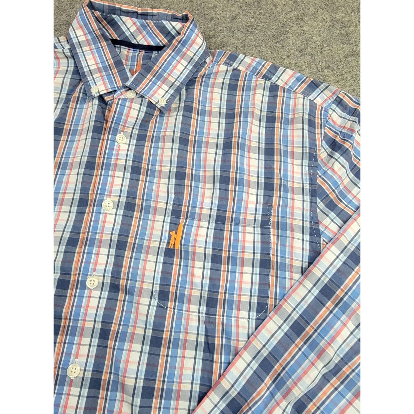 johnnie-O Johnnie-O Shirt Mens Medium Blue Orange Plaid Prep-Formance Long Sleeve Button Up Shirt Size US M / EU 48-50 / 2 - 4 Thumbnail