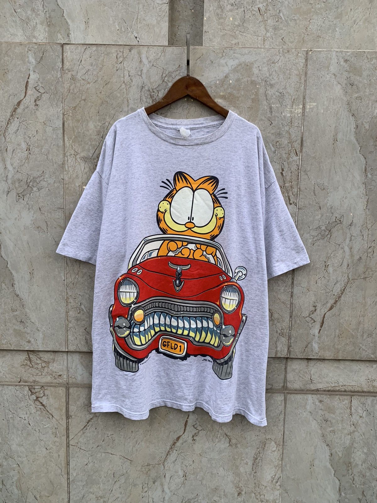 image of Cartoon Network x Vintage 1990S Garfield Graphic Car T-Shirt in Grey, Men's (Size XL)