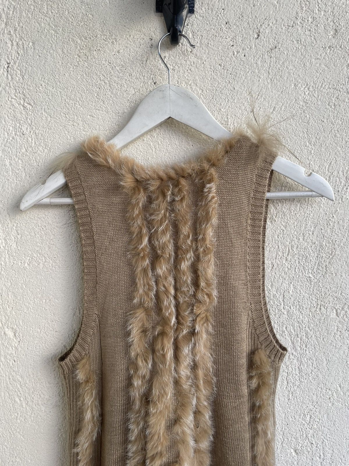 Tornado Mart 00s Fur Trim Kait Long Vest Cardigan Beige Boho Y2K 14th Goa Size 36R - 12 Thumbnail