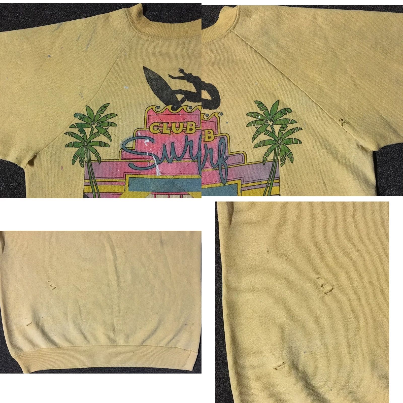 Quiksilver Vintage 80s Surf Thrashed Distress Sweatshirt XS Yellow - Striped - Quiksilver Size US XS / EU 42 / 0 - 9 Thumbnail