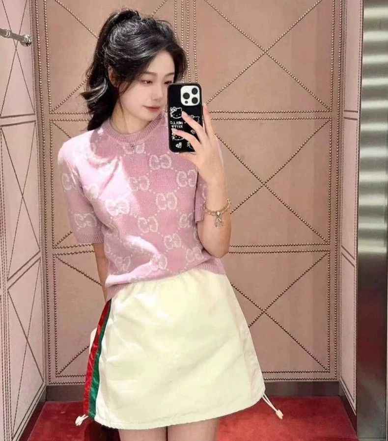 Gucci Gucci Pink logo jacquart full-print wool round-neck short- Size XS / US 0-2 / IT 36-38 - 9 Thumbnail