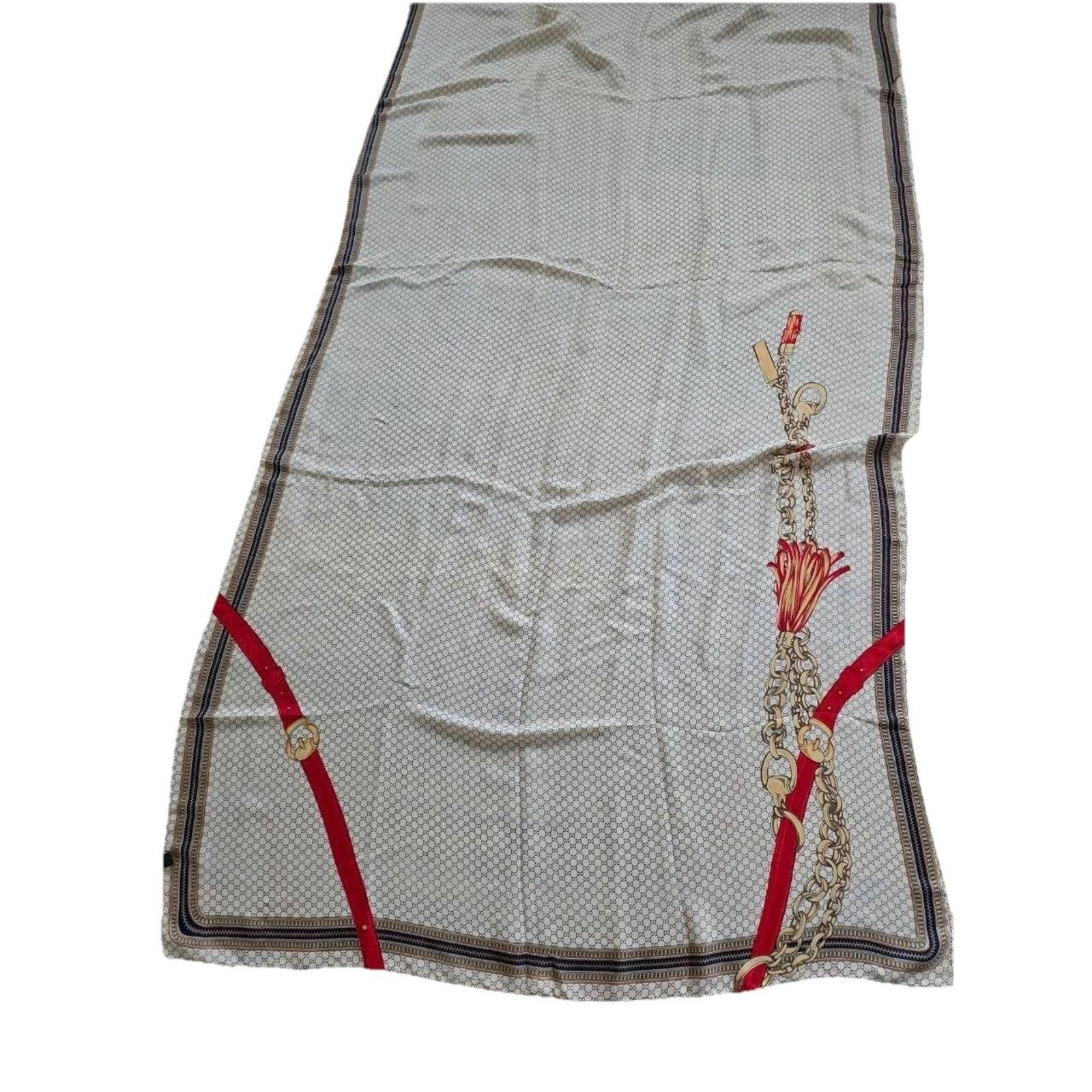 & Other Stories Vintage Silk Long Cream Strap & Chain Print Scarf A001506 Size 26 - 3 Thumbnail