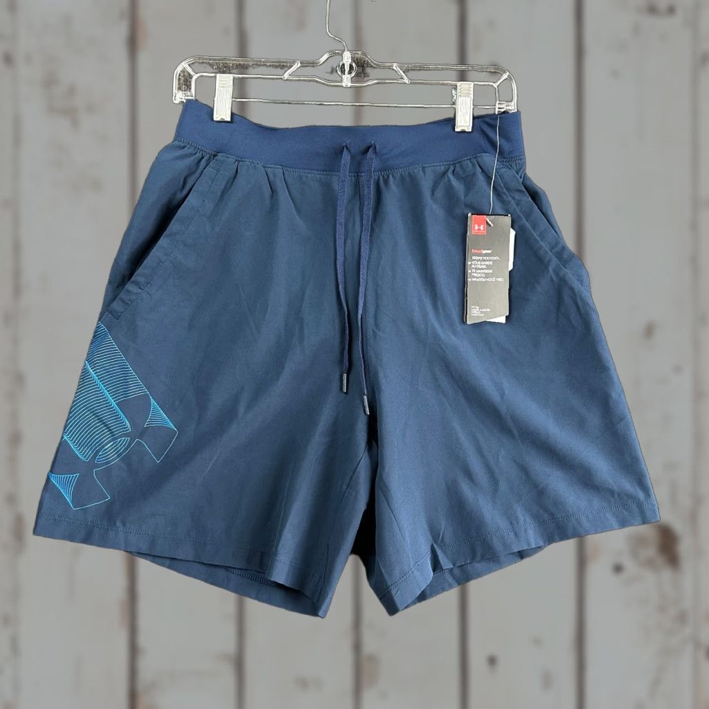 Under Armour Mens Shorts Blue M Fitted Heat Gear Built In Briefs Speed Pockets