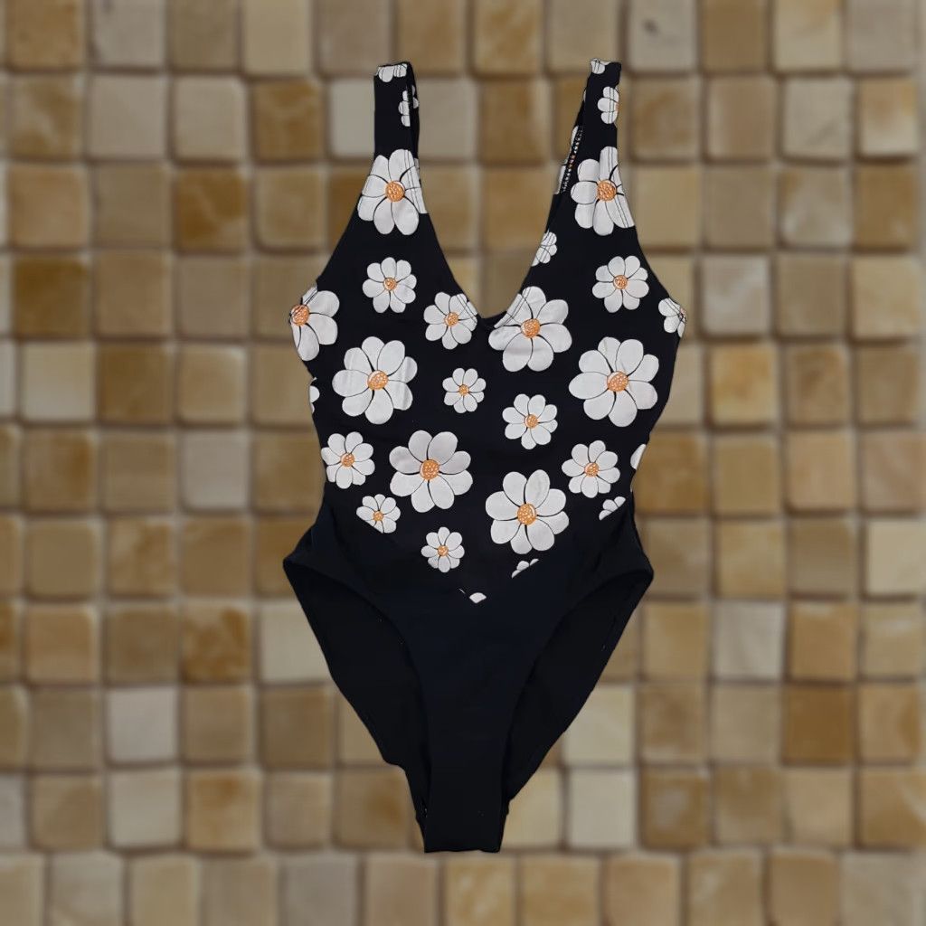 Sunflower VINTAGE Krystal K International Sunflower Halter One Piece Bikini Women's M Black Floral 80s Retro Plunge Top Split Size M / US 6-8 / IT 42-44 - 1 Thumbnail