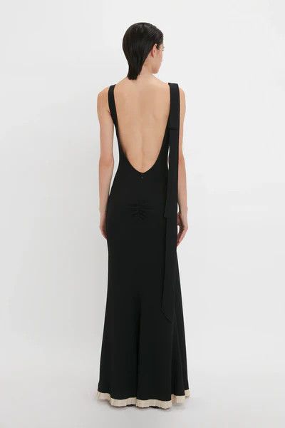 Victoria Beckham o1mle0525 V-Neck Gathered Waist Gown in Black Size M / US 6-8 / IT 42-44 - 3 Thumbnail
