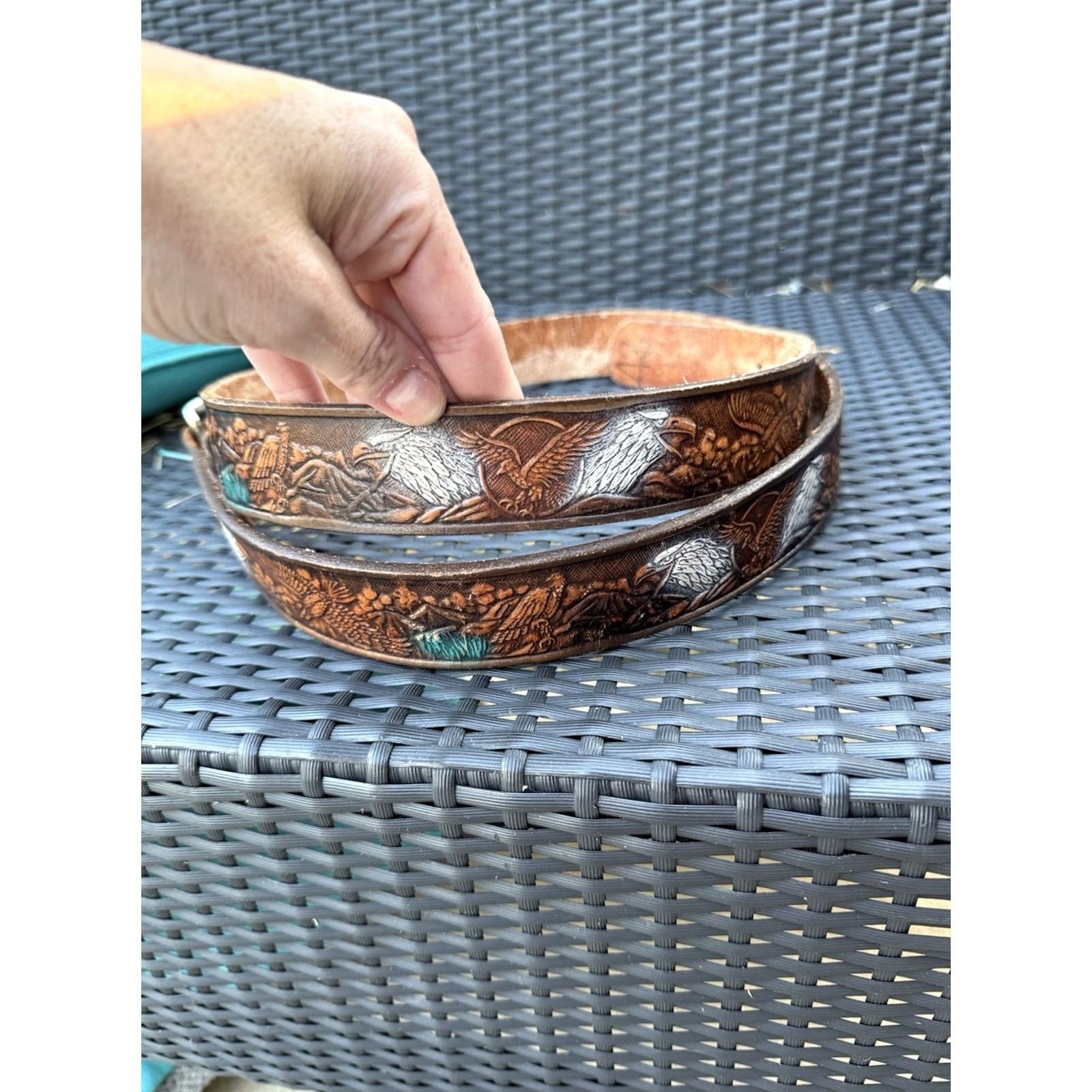 Vintage VINTAGE Leather Engraved Eagles America Leather Belt No Name 48 Belt Men Brown Western 90s Cowboy Rock Mens Size ONE SIZE - 2 Thumbnail