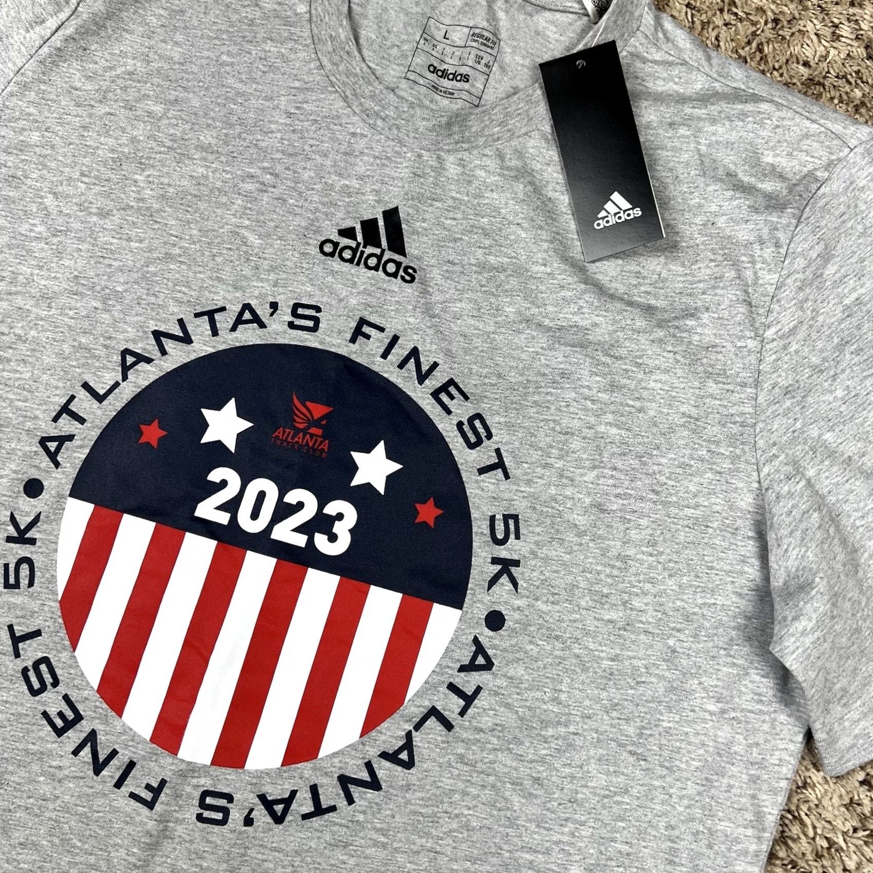 Adidas Adidas Atlanta’s Finest 5K Graphic Shirt Adult Large Performance Activewear Gray Cotton Short Sleeve Crew Neck Heathered Breathing Logo Size US L / EU 52-54 / 3 - 4 Thumbnail