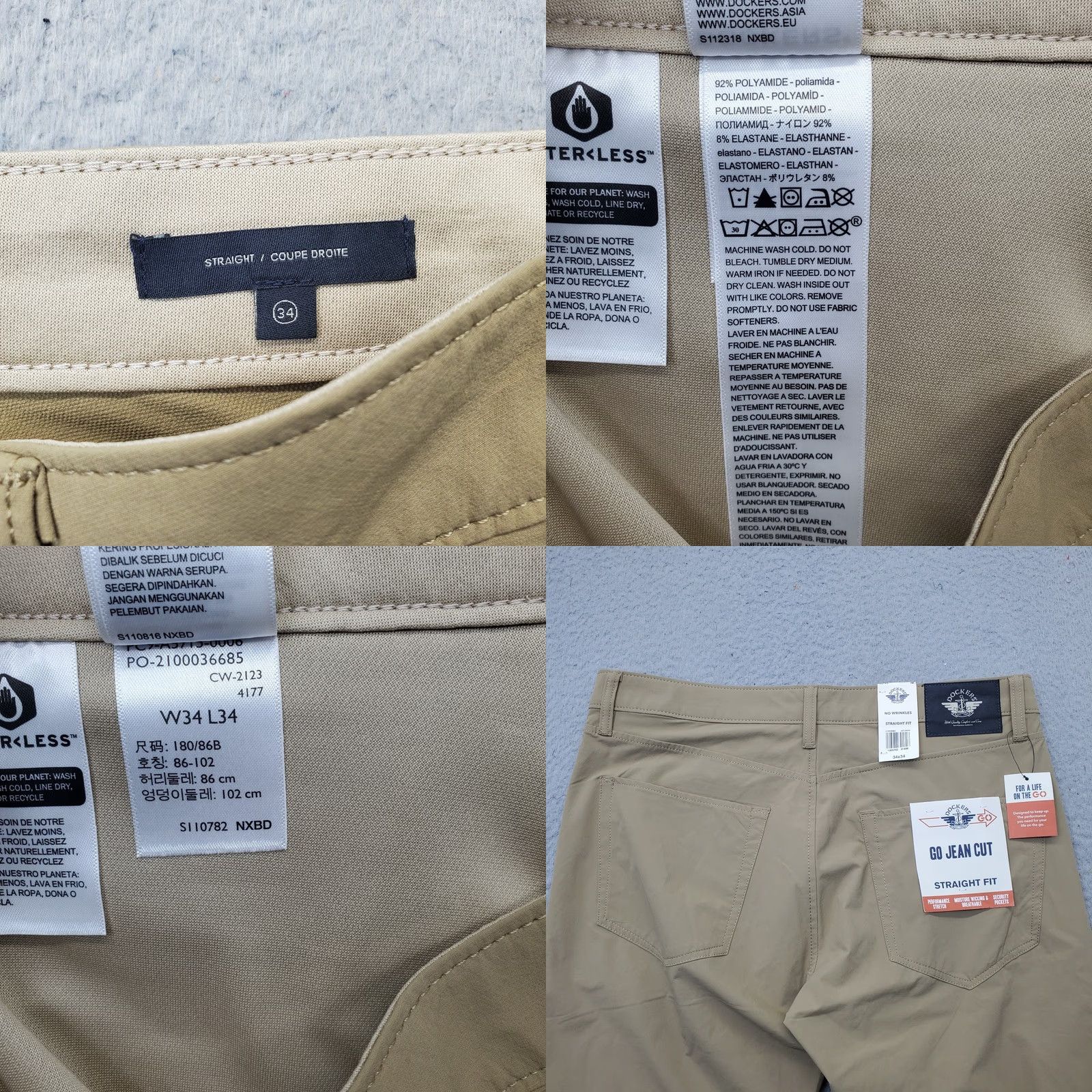 Dockers DOCKERS Mens Pants 34x34 Tan Straight Fit Hiking Casual Travel Outdoor Pockets Mens Size 34 Size US 34 / EU 50 - 8 Thumbnail