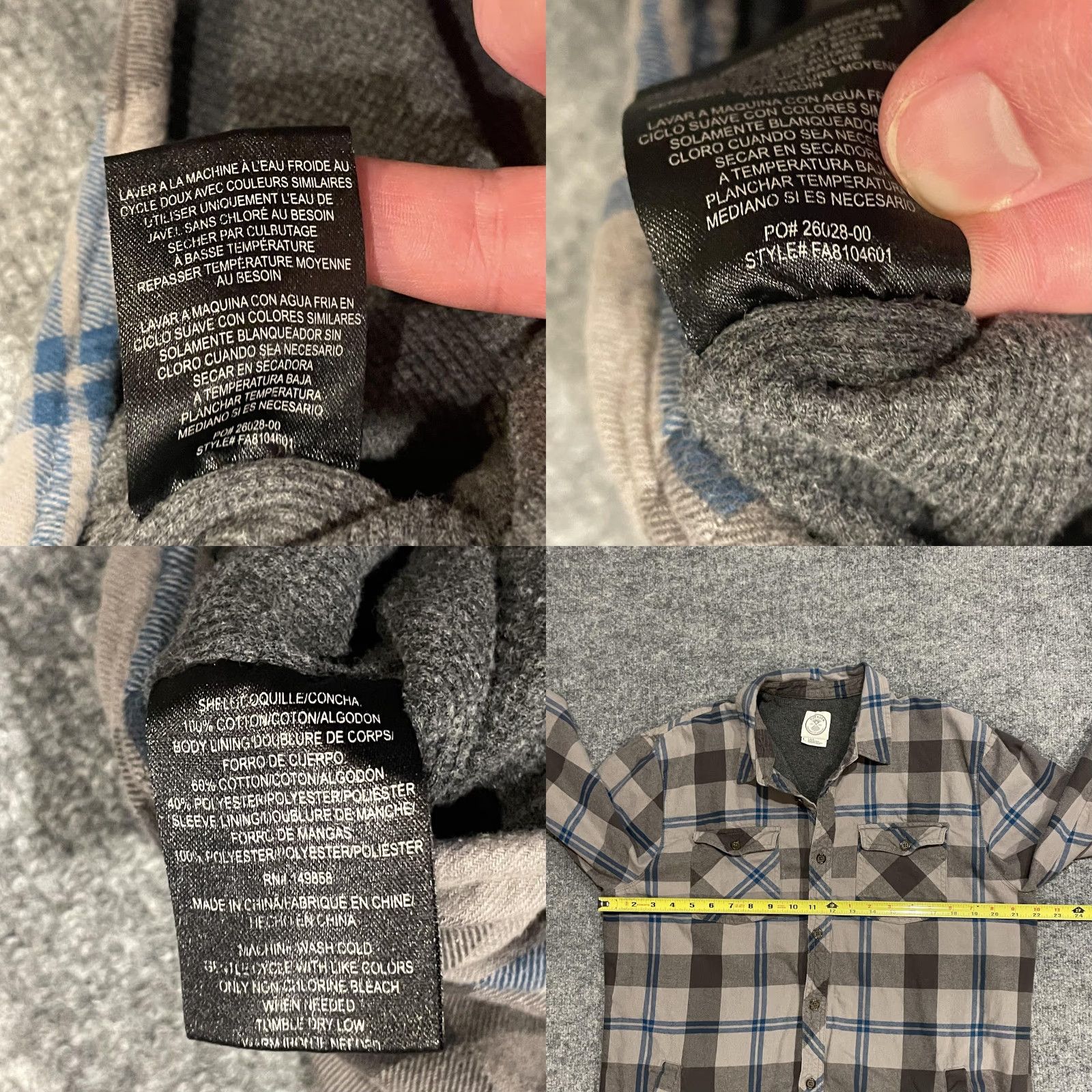 Vintage Voyager Shirt Mens L Brown Gray Blue Plaid Flannel Lined Heavyweight Polar Fleece Button-Up Pockets Size US L / EU 52-54 / 3 - 8 Thumbnail