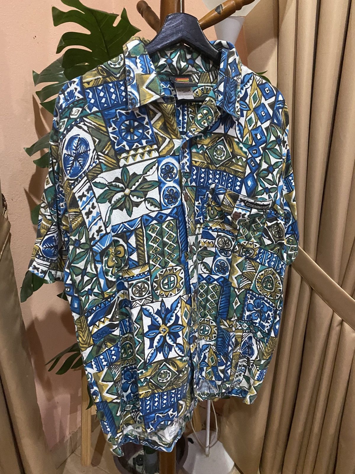 Other Vintage Gordon & Smith Bark Cloth Abstract Tile Print Shirt Size US L / EU 52-54 / 3 - 3 Thumbnail