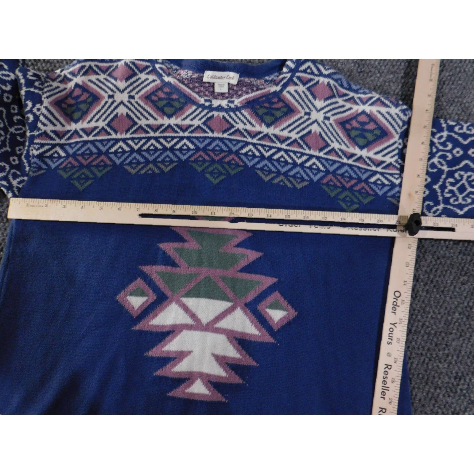 Coldwater Creek Coldwater Creek Sweater Womens Large Blue Multicolor Aztec Geometric Knit Crew Neck Long Sleeve Pullover Casual Winter Spring Fall Size L / US 10 / IT 46 - 6 Thumbnail