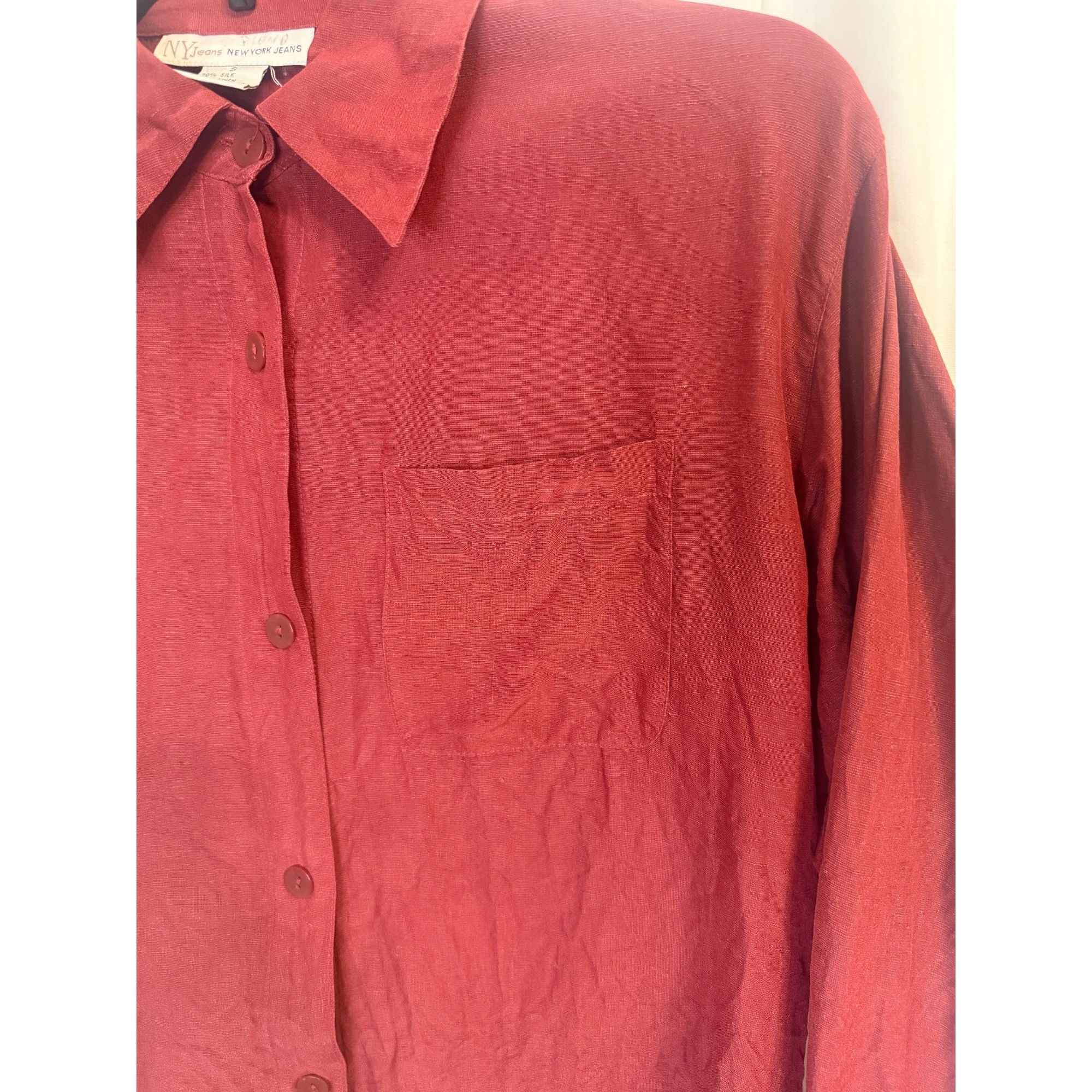 Other NY Jeans Red Silk Linen Blend Button-Up Shirt S Size S / US 4 / IT 40 - 4 Thumbnail
