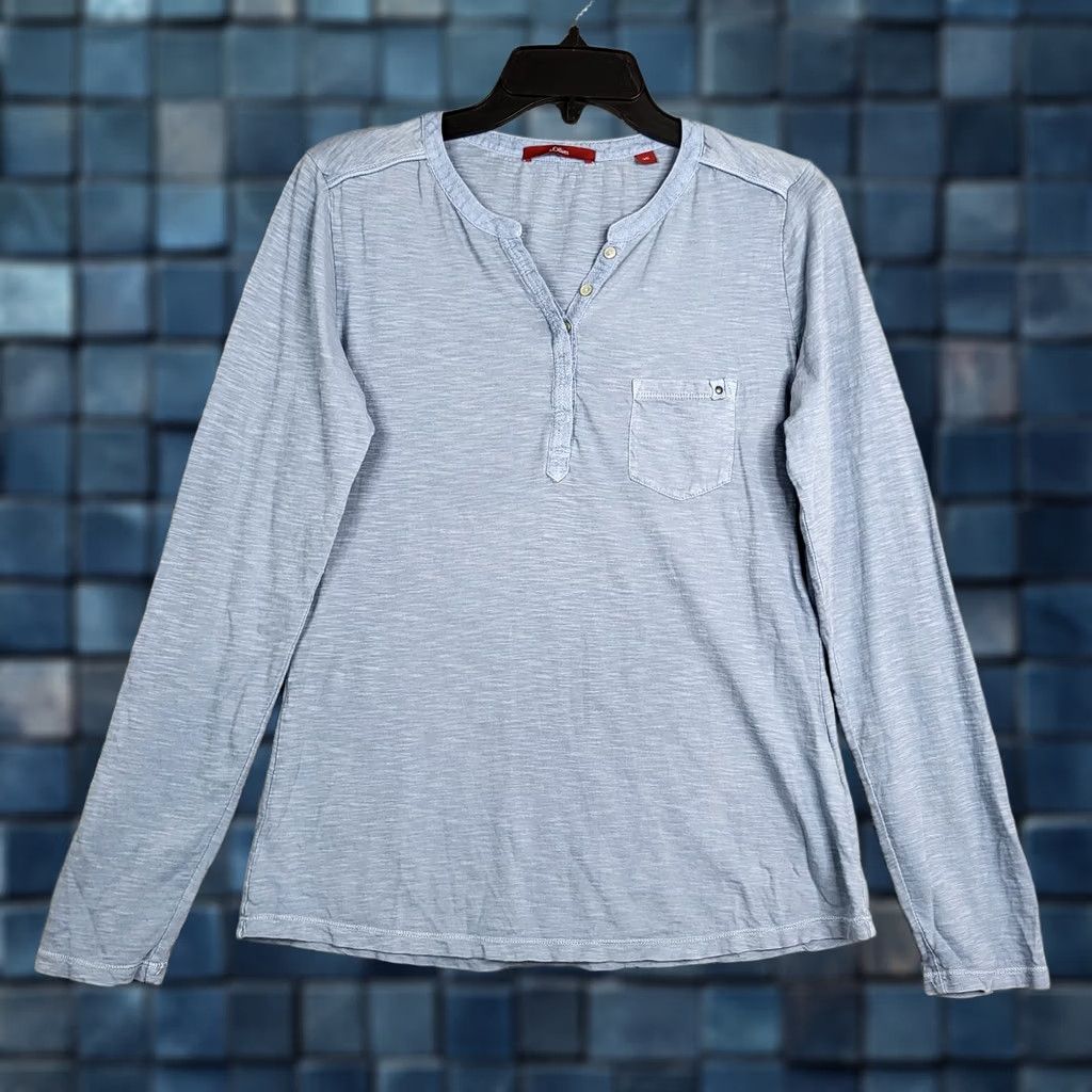 s.Oliver s.Oliver Women's blue V-Neck Long Sleeve Top Size 6 Shirt T-Shirt Casual Cotton Blend Regular Womens Size M / US 6-8 / IT 42-44 - 1 Thumbnail