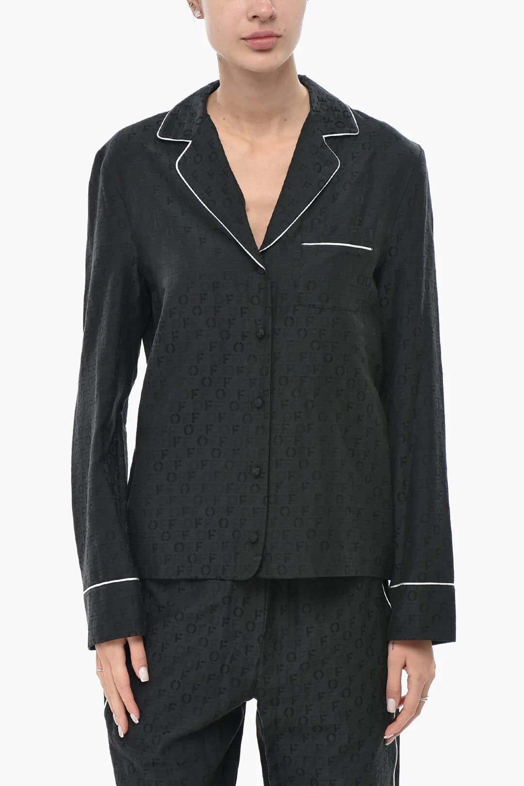 Off-White og1mm0426 Silk-Blend Jacquard Shirt in Black Size S / US 4 / IT 40 - 1 Thumbnail